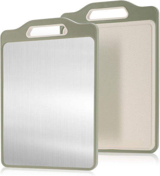 VOCOSTE Double-Sided Stainless Steel Cutting Board, Hygienic Kitchen Board for Meat, Fruits & Vegetables, Dishwasher Safe, Families with Children and Elderly, Green