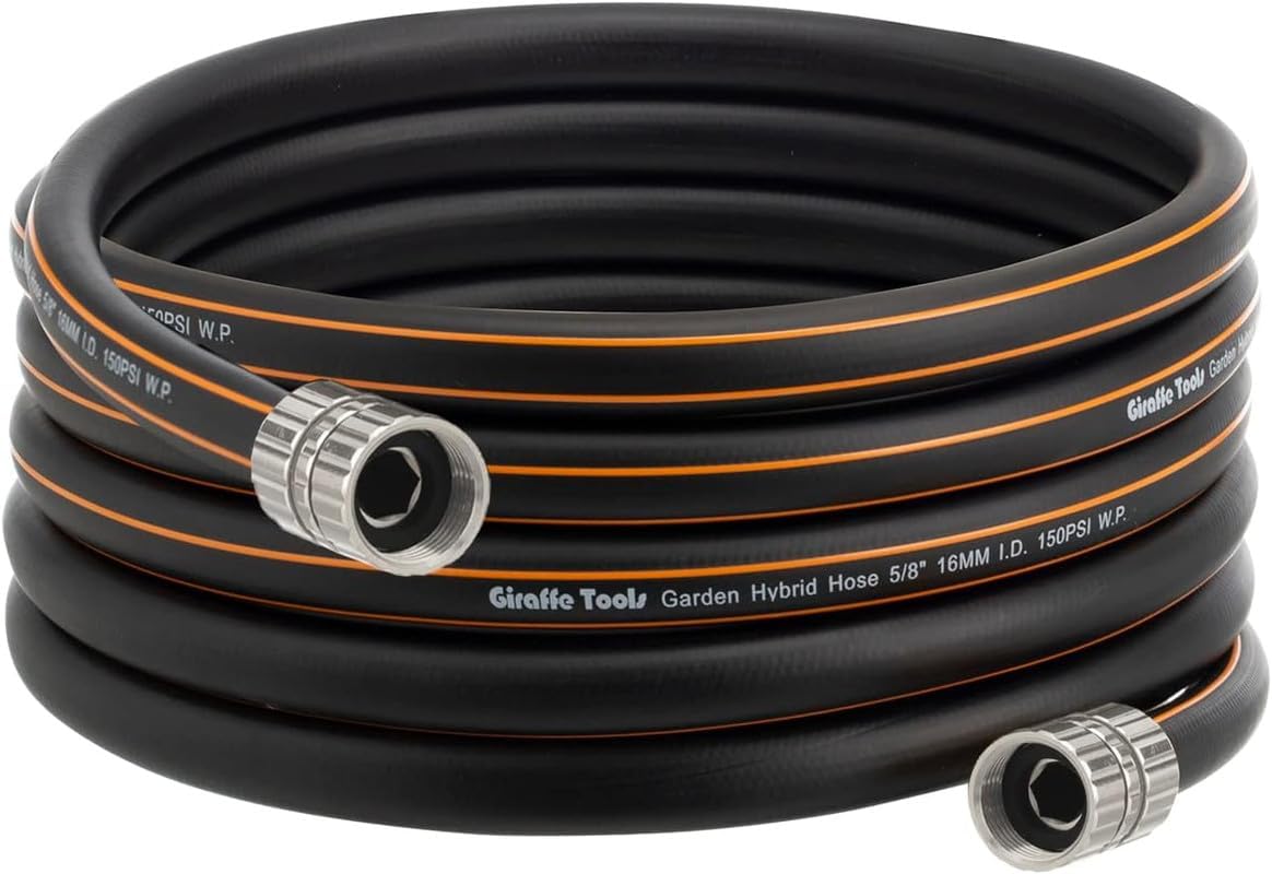 Giraffe Tools Leader Hose 10ft x 5/8", Custom Length, Heavy Duty, No Kink, Flexible, Rubber Garden Hose, Leakproof Water Hose with Female to Female Fittings, 600 Burst PSI