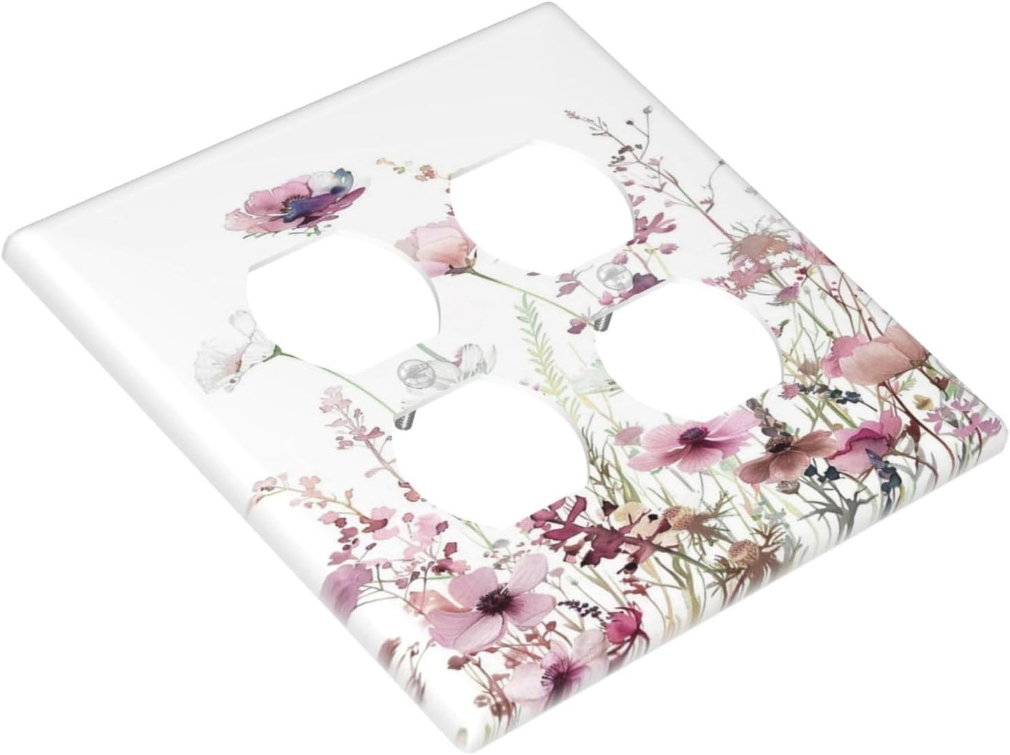 Floral Pink Watercolor Wildflowers Plant Flower Outlet Covers 2 Gang Double Duplex Decorative Light Switch Covers Electrical Wallplates Socket Faceplate for Bedroom Living Room Decor