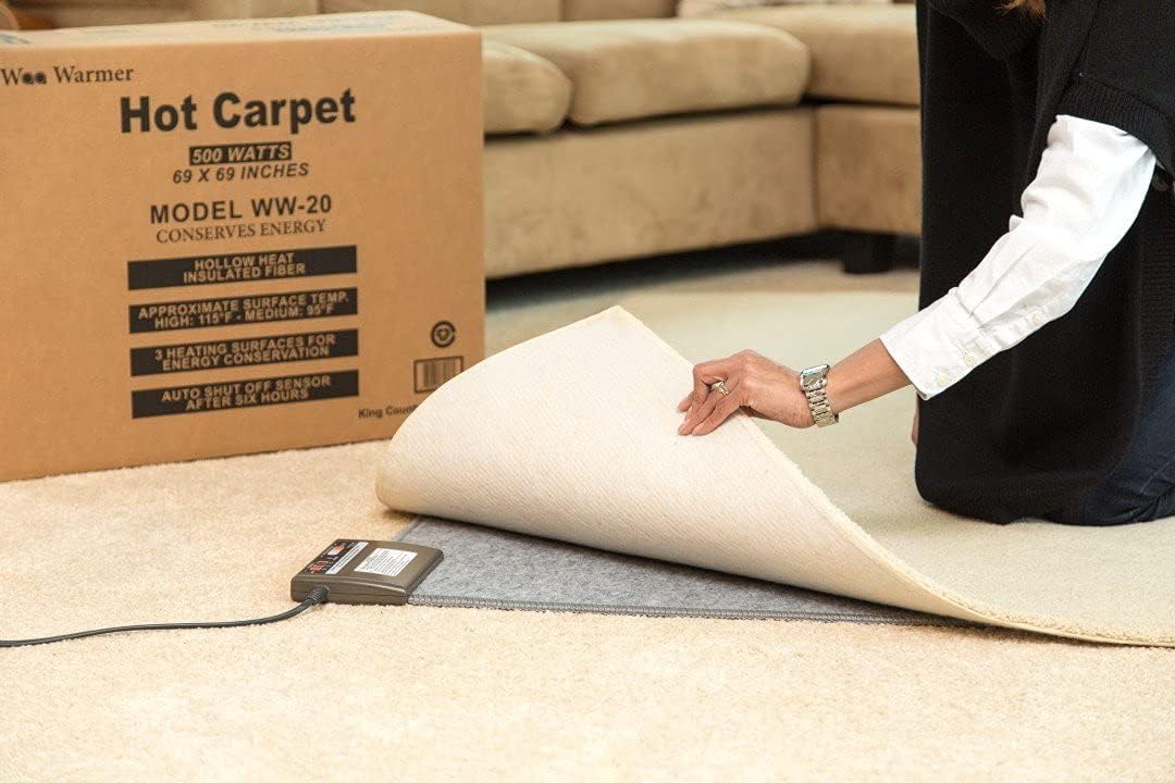 Hot Carpet Woo Warmer Under Rug Radiant Floor Heater Electric Mat Electric Carpet Electric Heated Area Rug Great for Yoga (500 watt 70" x 70 inches) Made in Seattle Since 2012 A Unique Holiday Gift