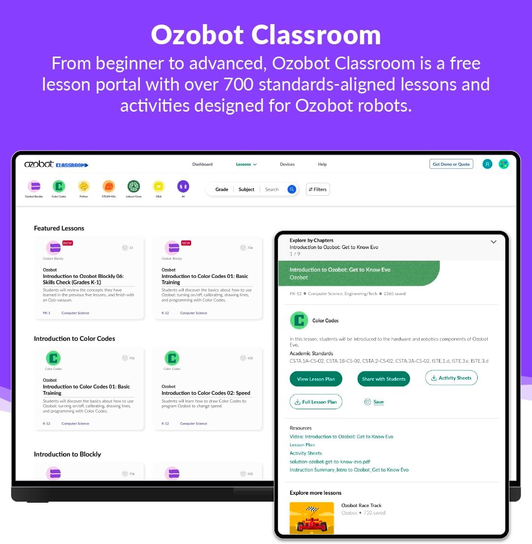 Ozobot Evo Classroom Kit (18 Bots): Professional STEM Education Set for Grades K-12, Includes 18 Robots, Charging Cradle, Color Code Markers, and Access to 700+ Lesson Plans for Teachers and Schools