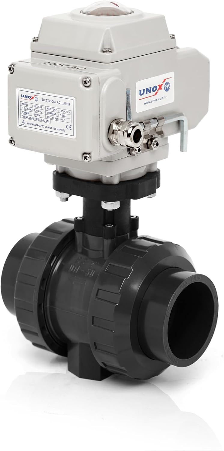 Unox 110V AC Electric Actuated Ø25 (3/4") U-PVC Ball Valve, Motorized Ball Valve For Water - PN16