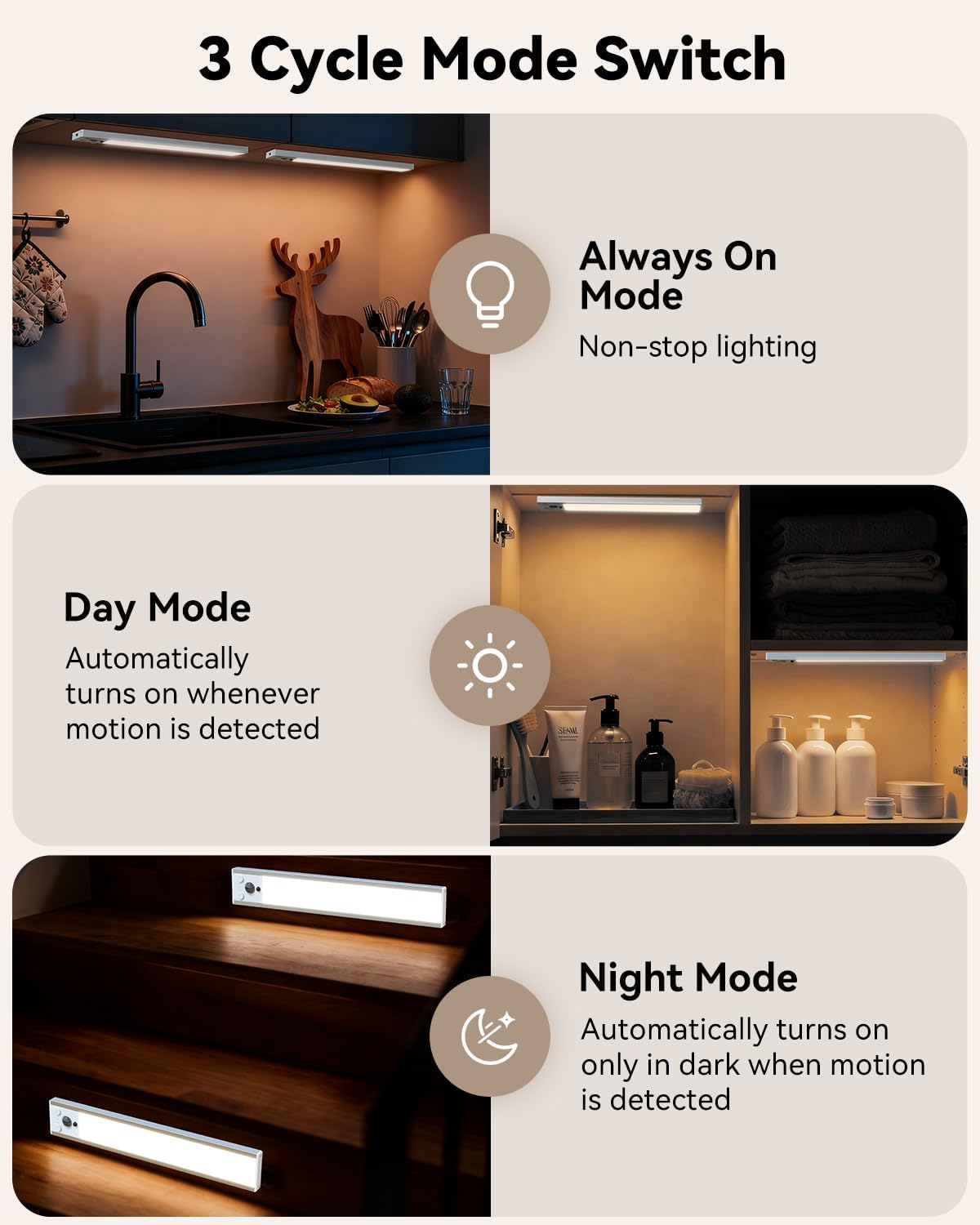 Under Cabinet Lighting Wireless with Remote, Rechargeable Under Cabinet Lights with Charging Station, 9 Inch Motion Sensor Light Indoor, 3 Color Temps & Dimmable for Kitchen, Closet, Hallway, 3-Pack
