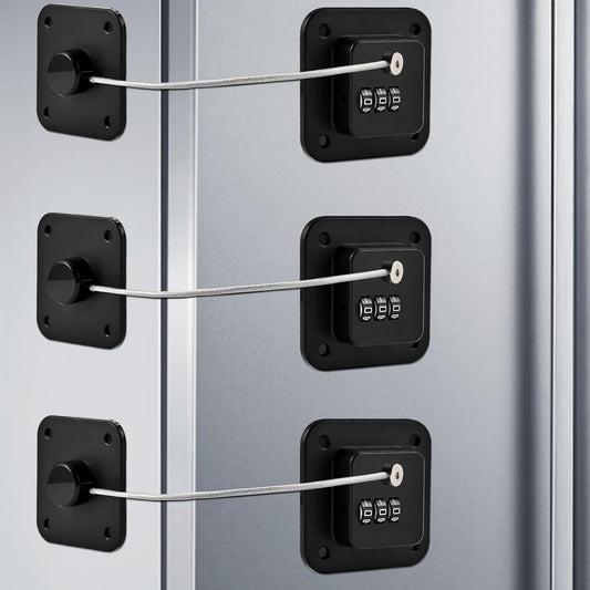3 Pack Fridge Lock for Kids, Traceless Refrigerator Lock for Adults, Child Proof Cabinet Locks Baby Proofing, Drawer Freezer Locks for Fridge Refrigerator (Black)