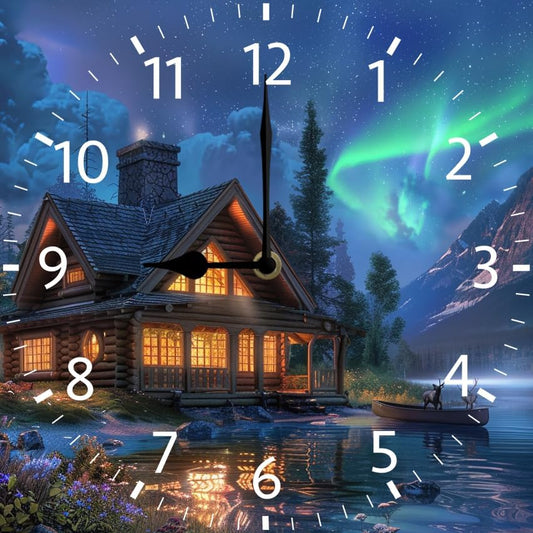 10 in Moon Cabin Retreat -293 Wood Wall Clock – Digital Time Display, Smart Home Compatible for Bedside or Workspace
