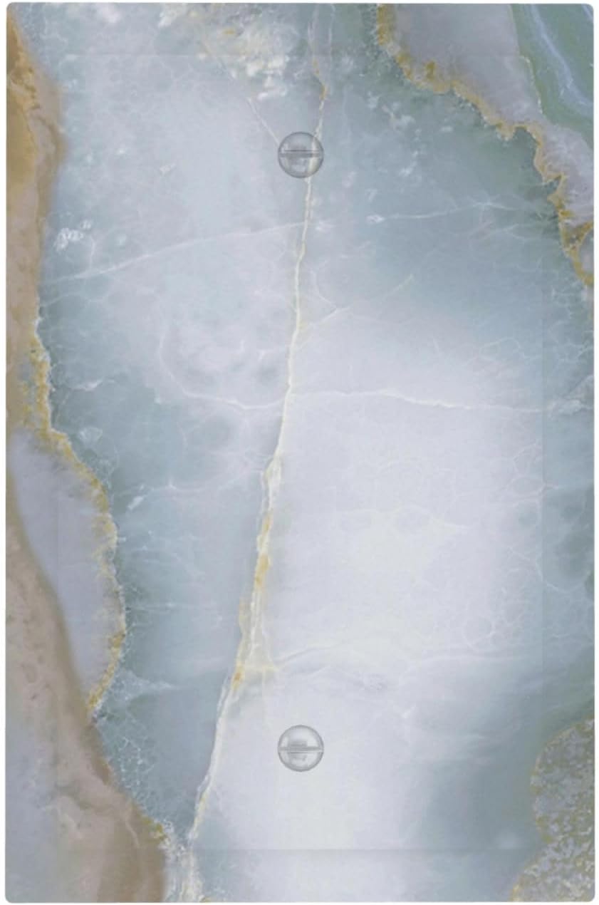 Light Switch Cover Plate Colored Art Marble Golden Line 1 Gang No Device Blank Electrical Wall Plates Faceplate Decorative Switch Plate For Bathroom Kitchen Decor