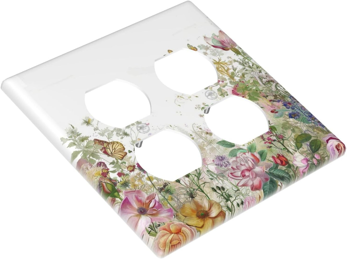 Outlet Covers Boho Wildflower Colorful Floral Butterfly 2 Gang Double Duplex Decorative Light Switch Covers Electrical Wallplates Socket Faceplate For Bed Room Living Room Decor
