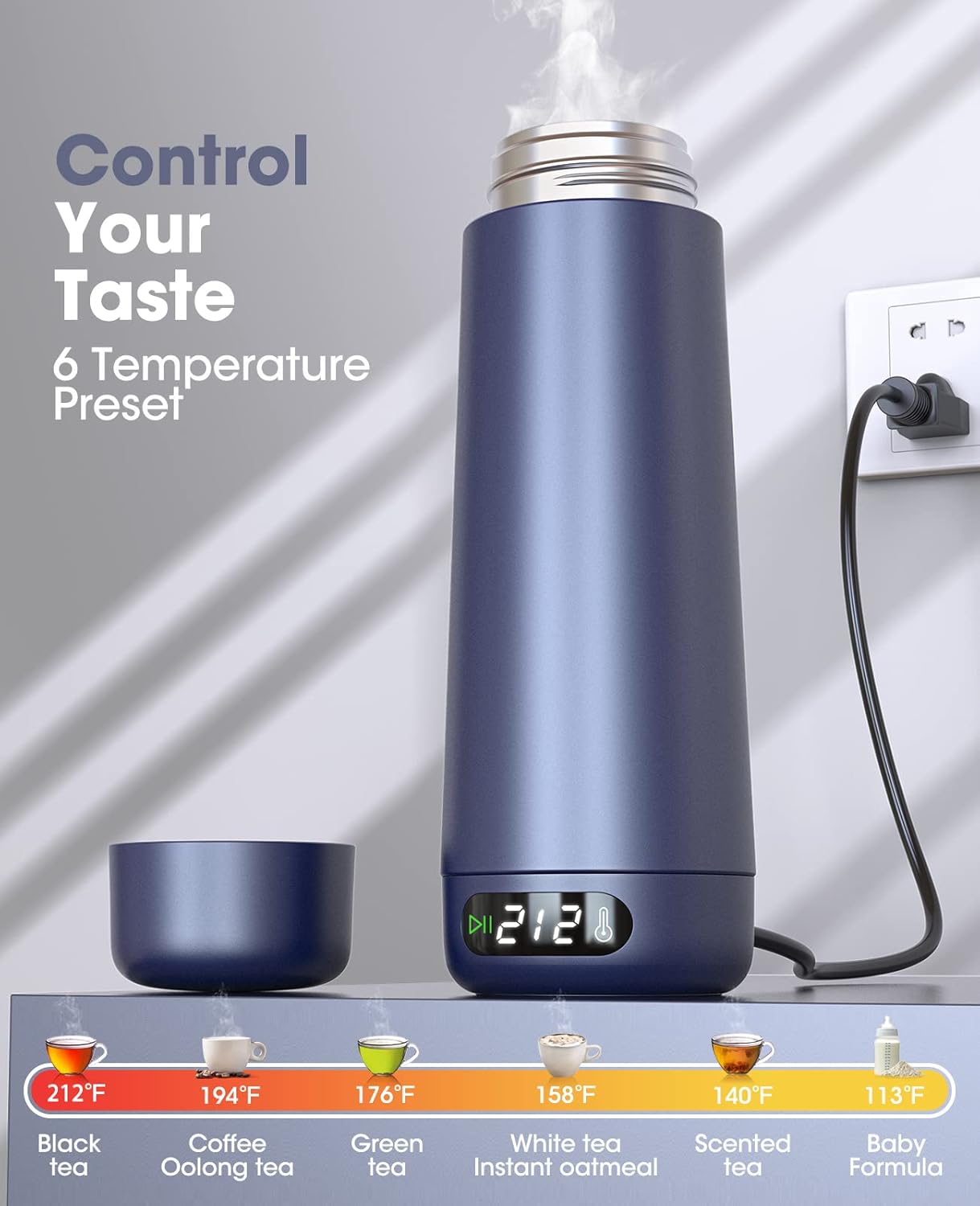 Travel Kettle, Dual Voltage Portable Electric Kettle 110V-220V-240V Smart Small Water Boiler for Tea & Coffee, 316 Stainless Steel, 6 Temperature Control and LCD Display, for Global Use (370ML)