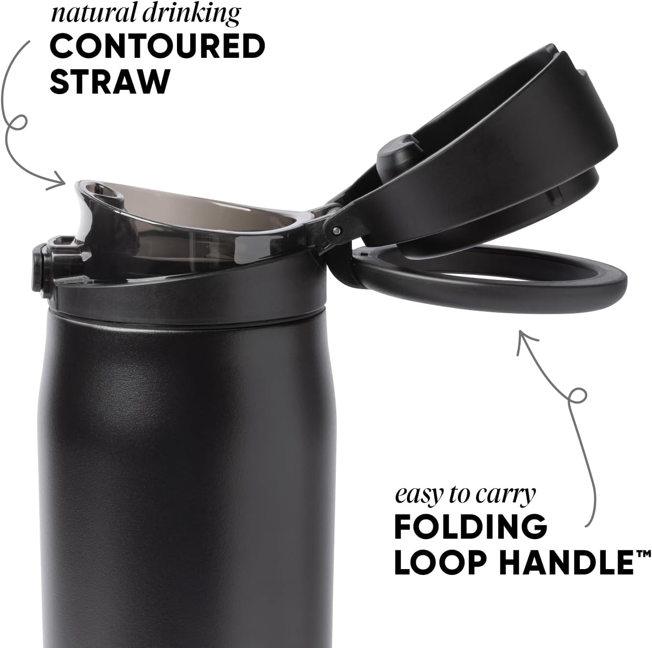 Simple Modern Mesa Loop Water Bottle with Covered Straw and Handle | 30oz Cup Holder Friendly Insulated Stainless Steel Bottles for Travel, Sports and School | Midnight Black