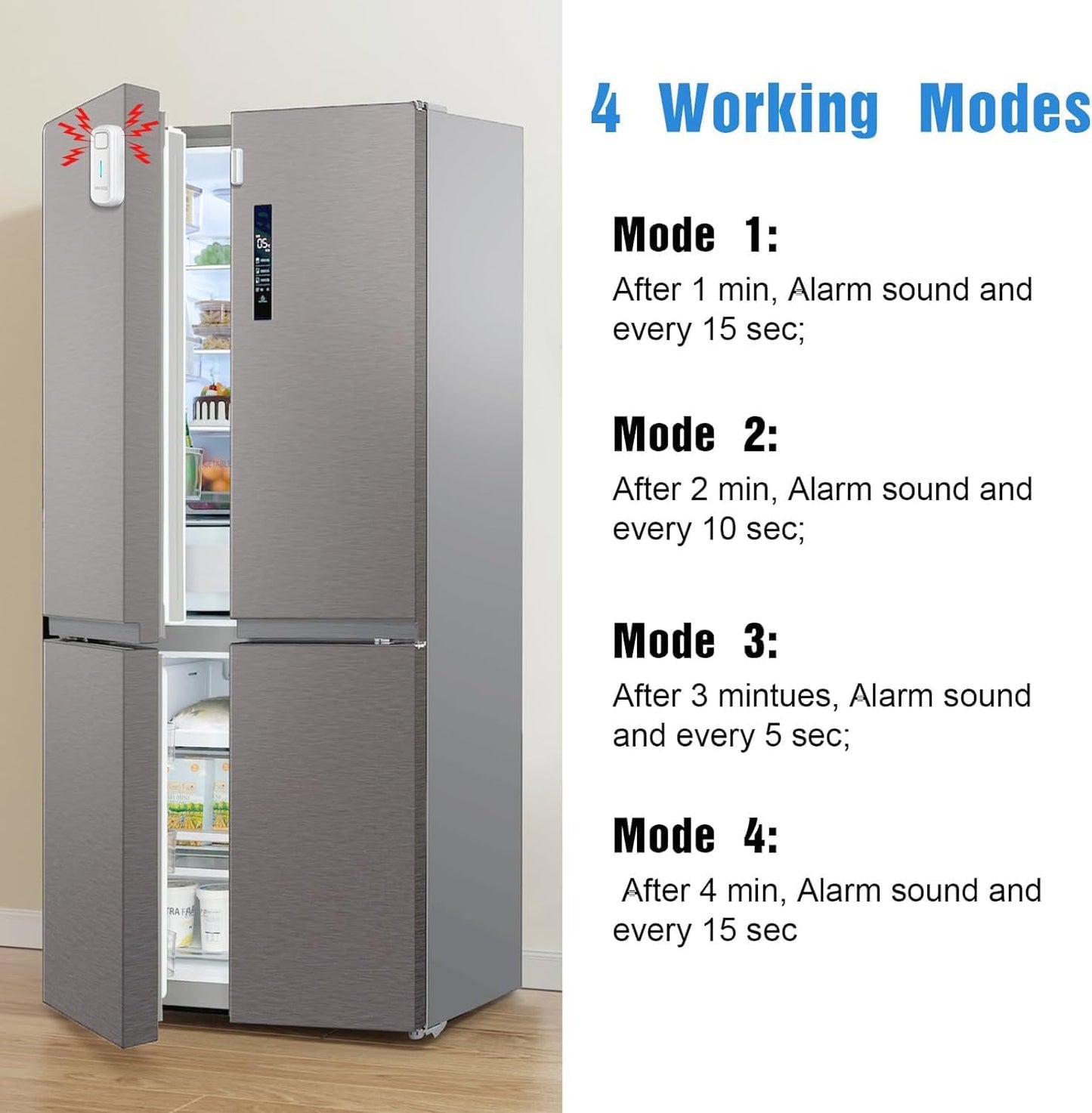 DAYTECH Refrigerator Door Alarm Freezer Door Left Open Alarm with Delay 1/2/3/4 mins Window Door Ajar Alarm Fridge Alarm 0 to 120 dB for Freezer Home Store Business Office 3 Sets White