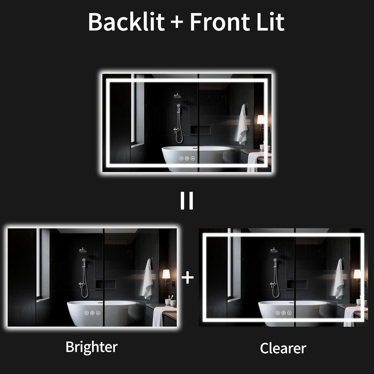 LED Bathroom Mirrors 28"x60" Bathroom Mirror with Lights for Wall, Backlit + Front Lit, 3 Colors, Anti-Fog, Dimmable Brightness for Vanity,Bathroom, Entryway, Living Room