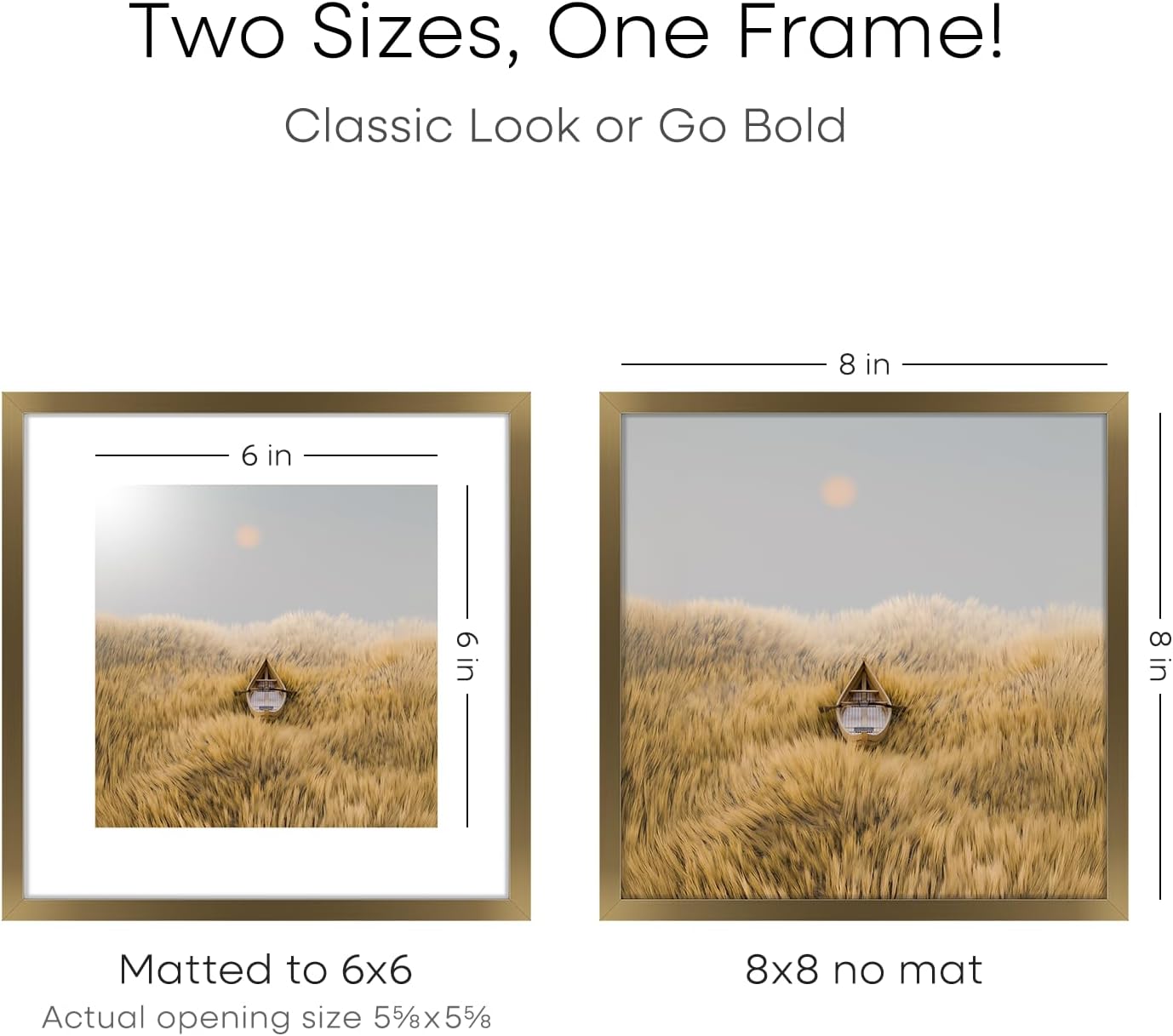 Homeforia 8x8 Picture Frames Bronze, High End Metal 8 x 8 Square Photo Frame with Mat 6 by 6, 8x8 Brass Frame Matted to 6x6 inch Print, 8by8 Wall or Tabletop Frames, Tempered Glass, Wall Kit, Set of 3