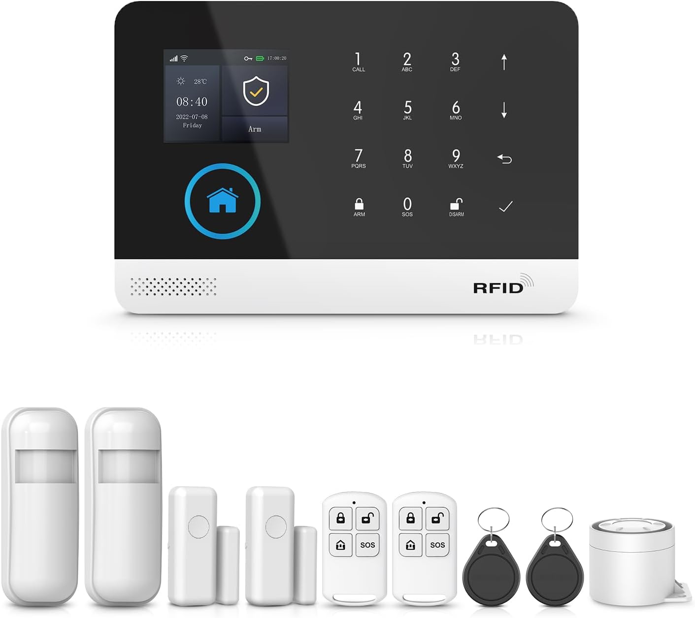 PGST Home Alarm System,2.4" Colorful Screen Home Security System,10 Piece Wireless Burglar Door Alarm Kits,Motion Detectors,4G SMS/Phone Tuya APP Alerts for Home,Villa,Apartment,No Subscription Fee