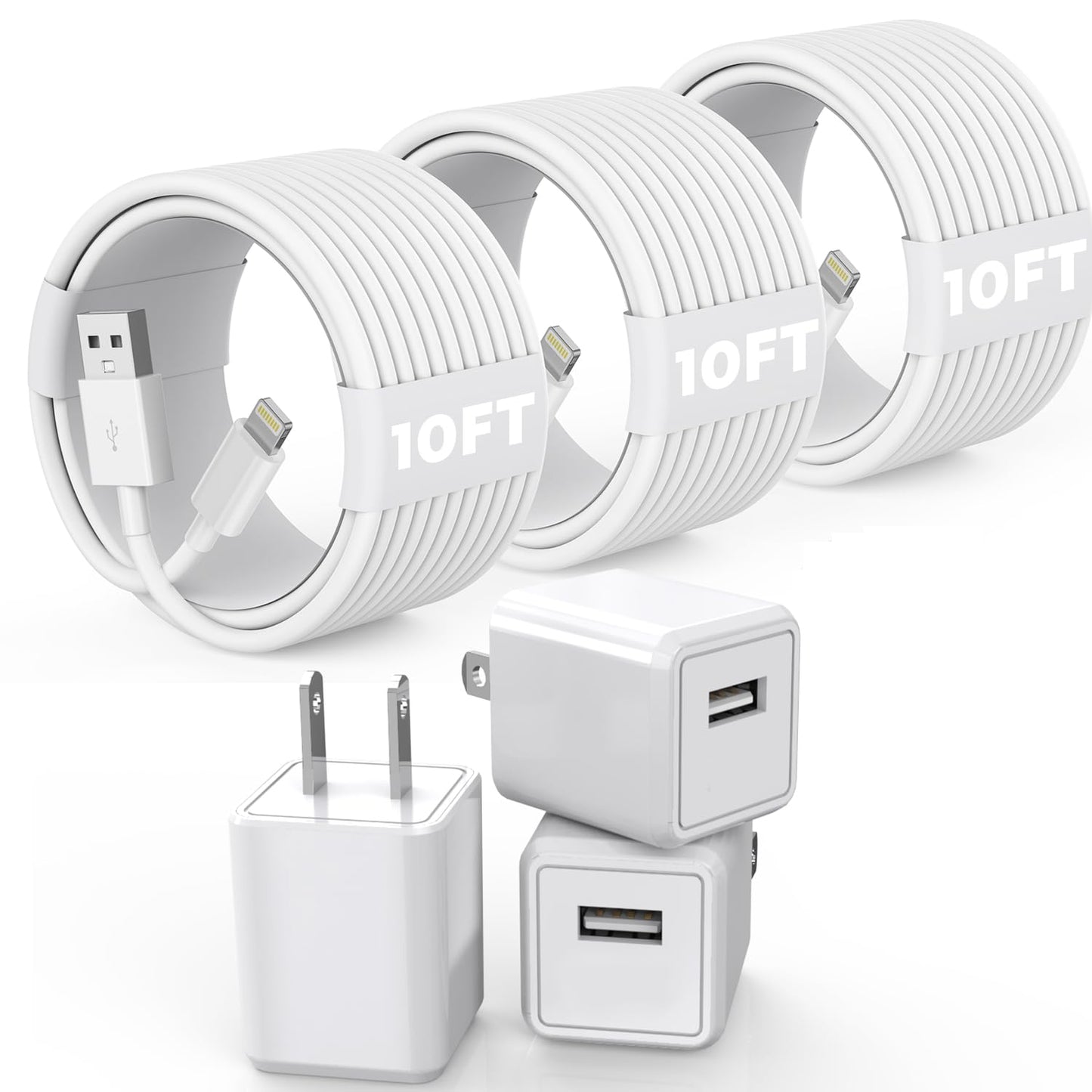 3Pack 10FT Long iPhone Charger,[Apple MFi Certified] Cube Phone Charging Transfer Cord 10Foot Lightning Cable USB Plug Wall Charger Block Travel Adapter for iPhone 14/13/12/11/SE 2022/8/7/XS/XR/X/iPad