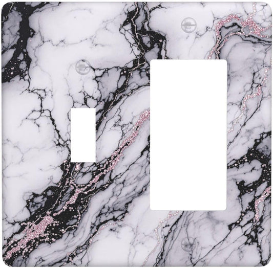 Outlet Covers White Marble Pattern Black Lines Pink Lines 1 Toggle 1 Rocker Combination Decorative Wall Plate Electrical Switch Plates Light Switch Cover Plate for living Room Office Decor