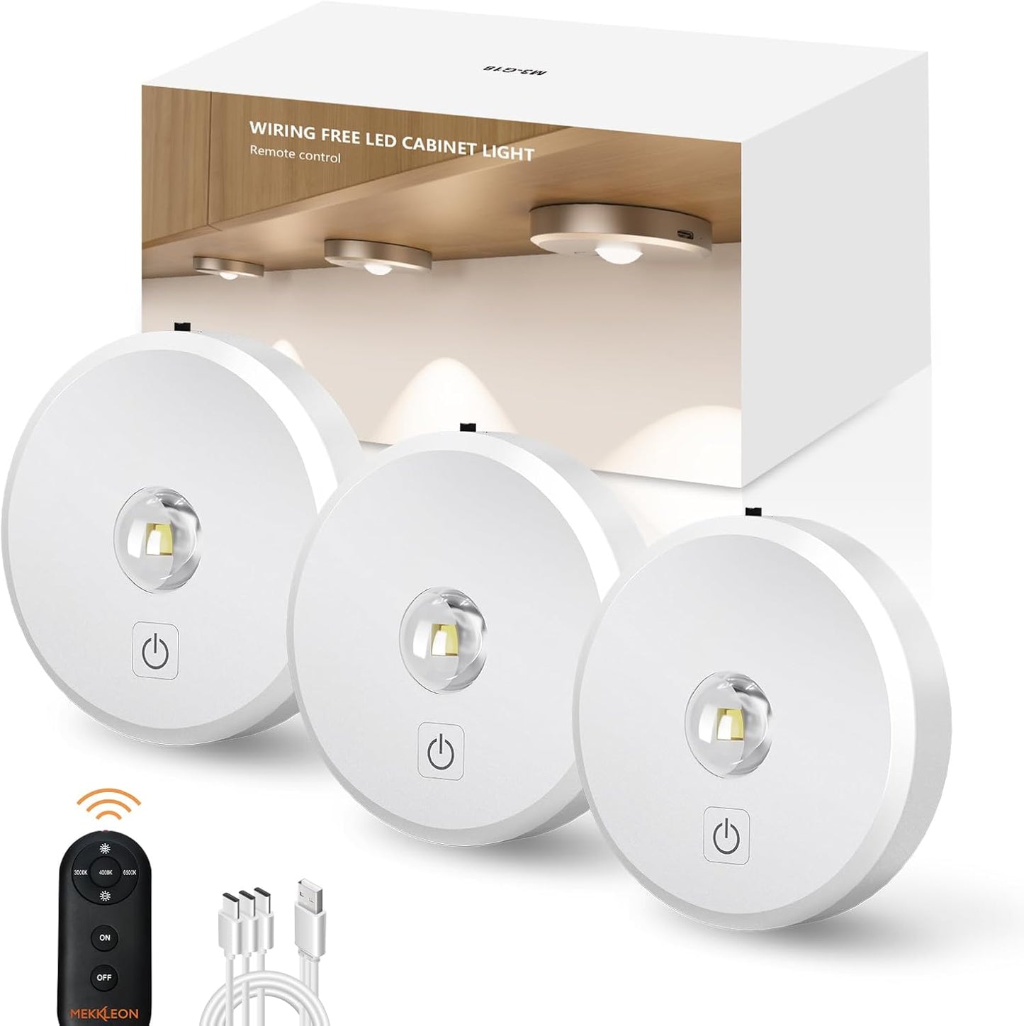 Puck Lights Cordless with Remote Control, 2200mAh Rechargeable Under Counter Lighting,3 Color Temperatures Dimmable Under Cabinet,Closet Light,Tap Light for Hallway (White, 3PCS)