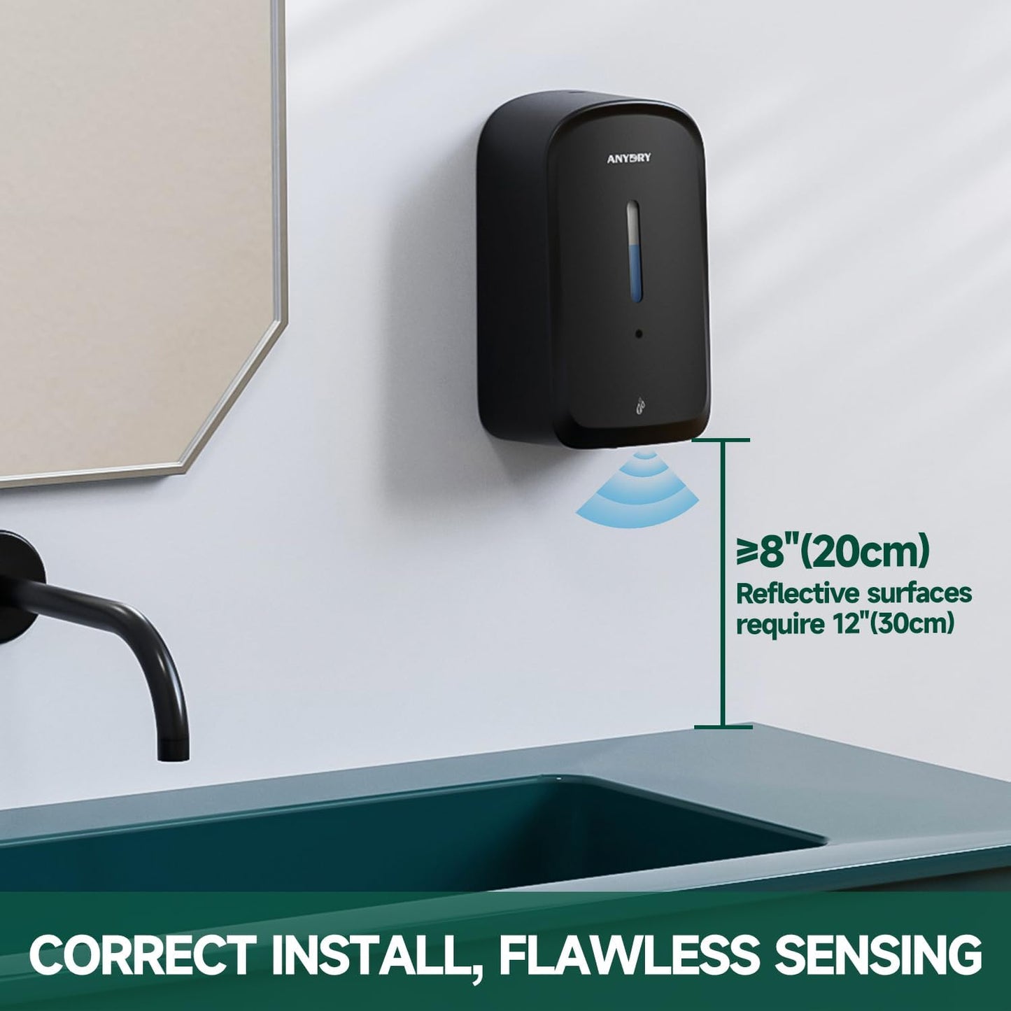 Commercial Automatic Soap Dispenser Large 34oz/1000ml Capacity Wall-Mounted Touchless Liquid Dispenser for High-Traffic Restrooms, Offices, Hospitals Model AD1220S Black