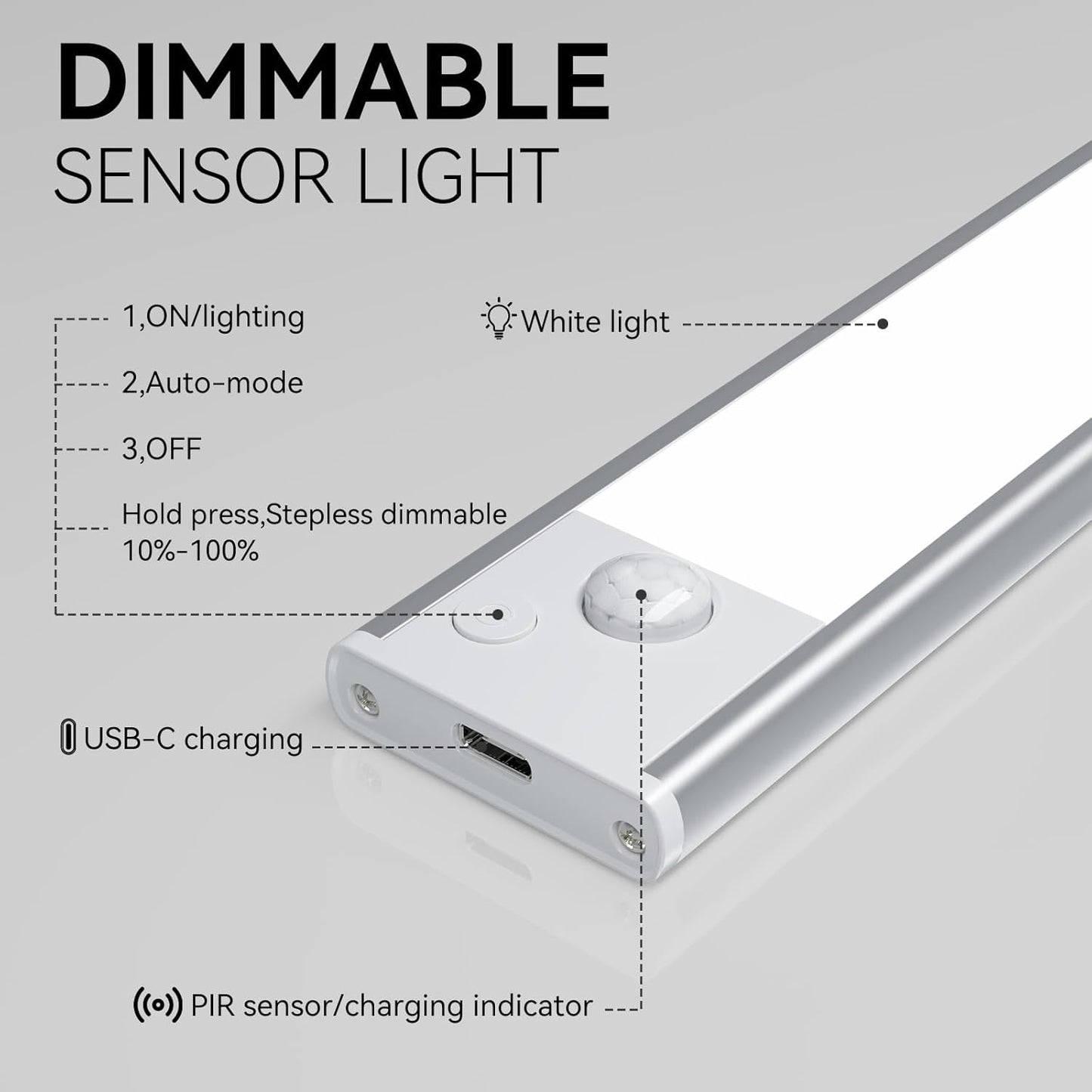 12inch Under Cabinet Lighting, LED Magnetic Motion Activated Under Cabinet Lights, Rechargeable Closet Lights 2500mAh Battery Operated, Wireless Dimmable Under Counter Lights for Kitchen 2 Pack