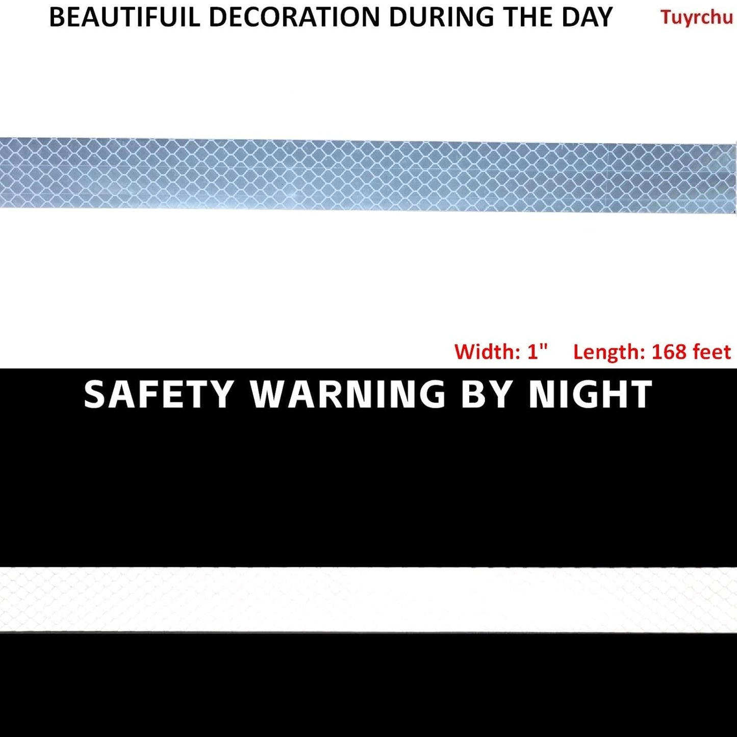 Non Fading White Reflective Tape Outdoor Waterproof 1 inch Wide, High Visibility Warning Industrial Marking Tape,Safety Stickers (168 feet)