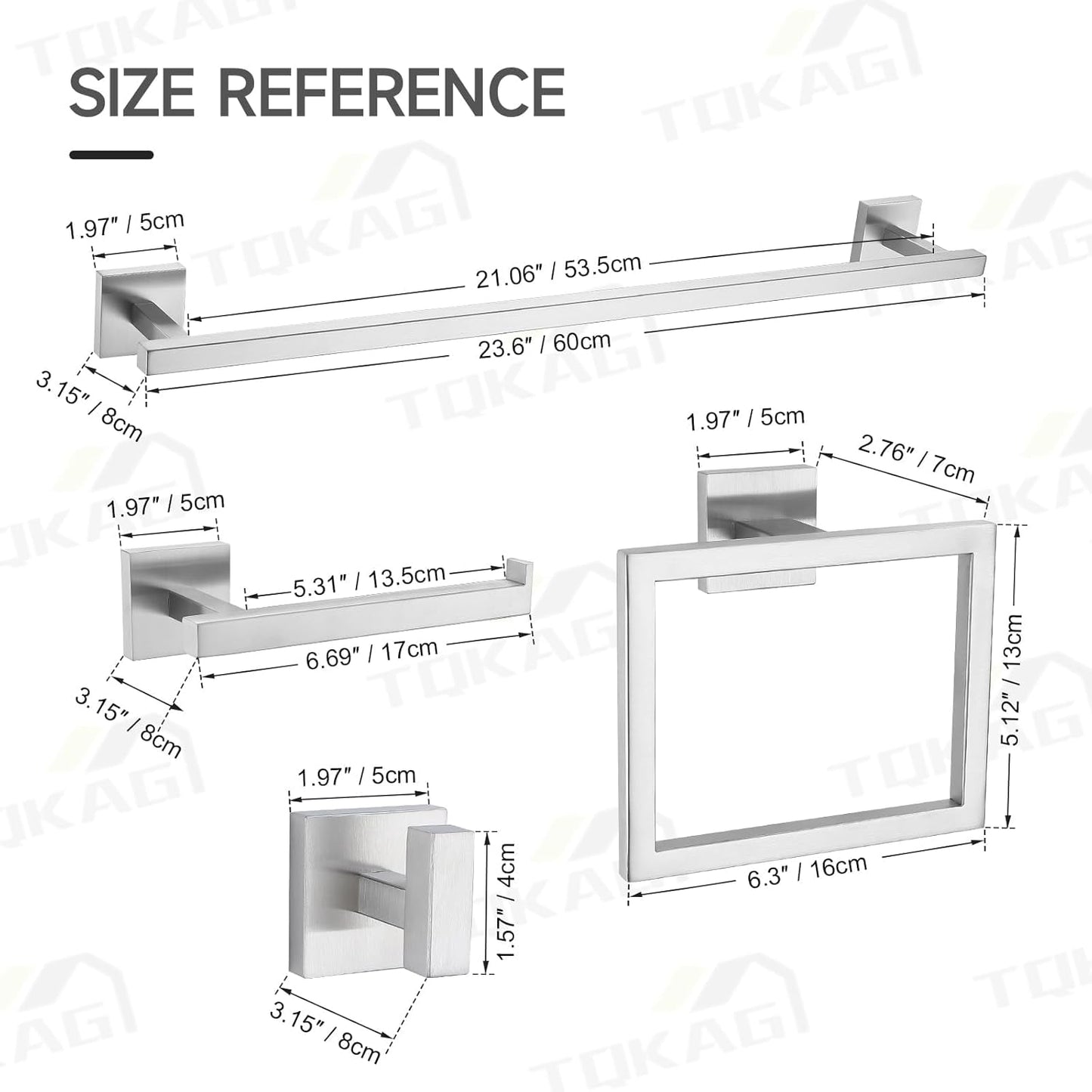 TQKAG 5-Piece Bathroom Hardware Set Brushed Nickel Classic Wall Mounted SUS304 Stainless Steel Bathroom Accessories Set 23.6" Towel Rack for Bathroom, Brushed Nickel