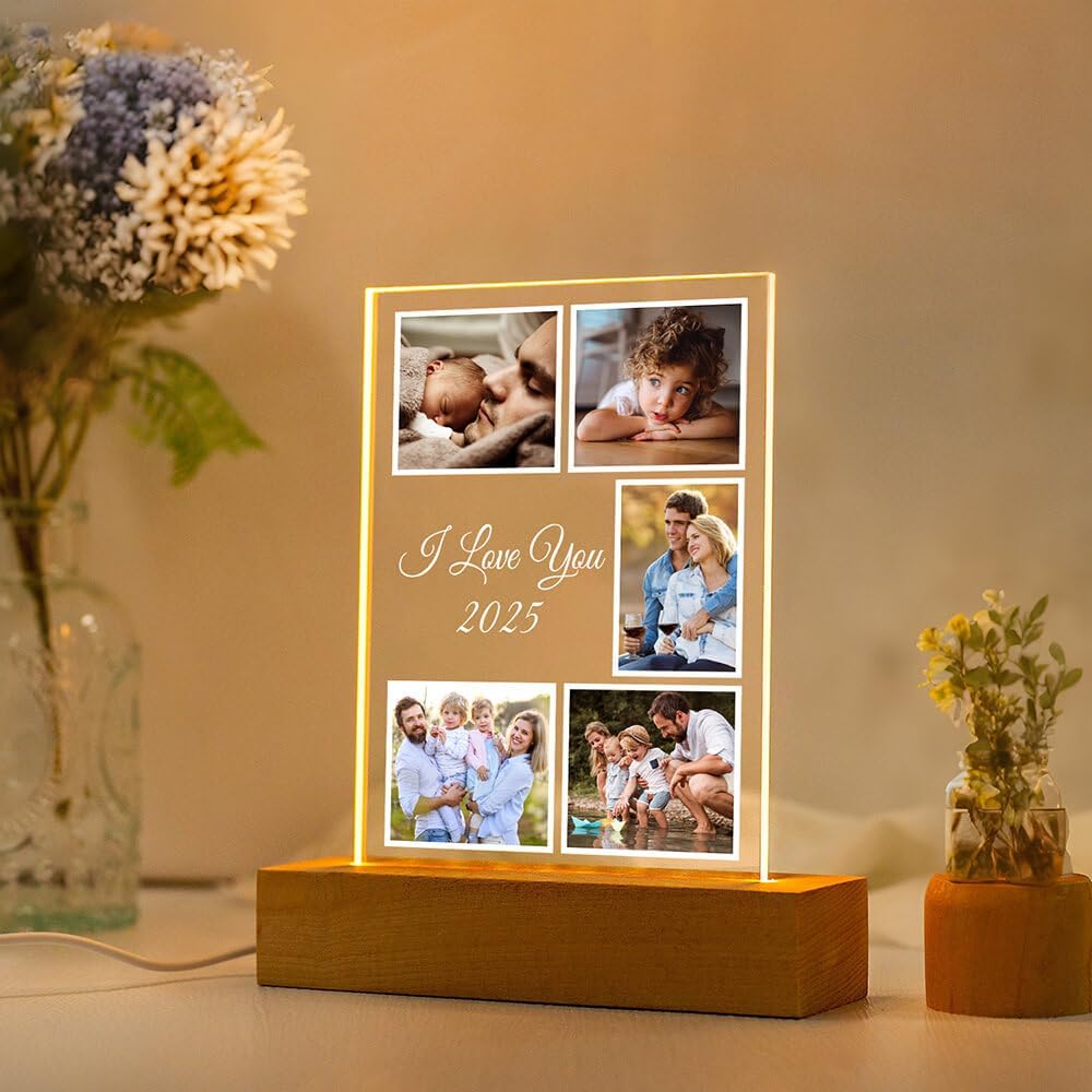 Custom Picture Frame with Photo, Customized Picture Frames with Night Light, Personalized Photo Frames, Personalized Valentines Day Gifts for Women Men Her Him Kid Baby Family Friend
