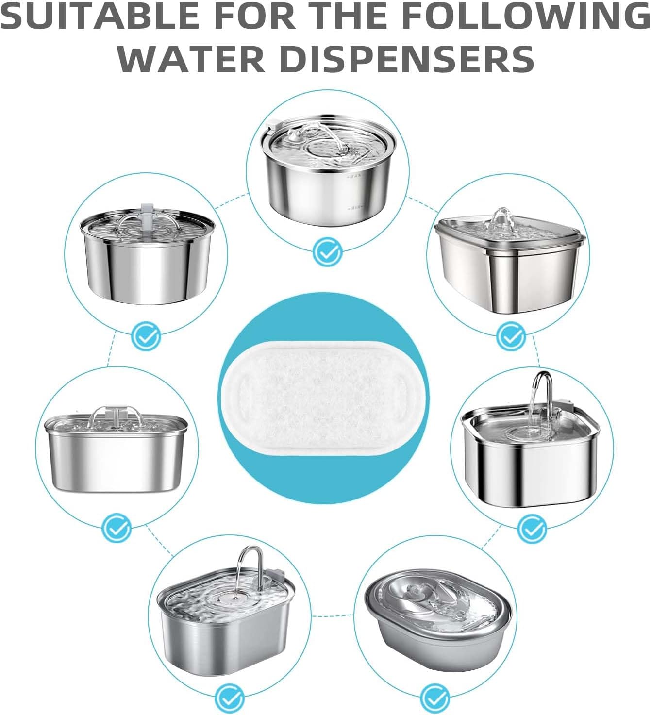Cat Water Fountain Filter Compatible with Stainless Steel Dispenser, Efficient Filtration with Coconut Shell Activated Carbon and Fresh Water (12 Filters+12 Sponges)
