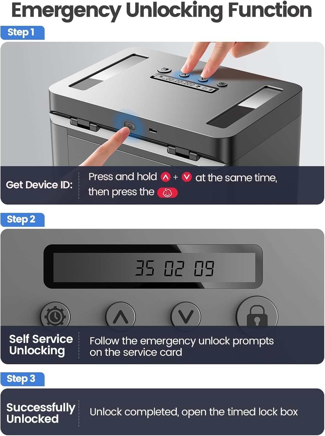 Metal Time Lock Box with Emergency Unlocking, Phone Timed Locked Box with Timer, Timed Locking Container, Audio Prompt, Self-Discipline Gift, 365 Days Max for Cellphone/Medication