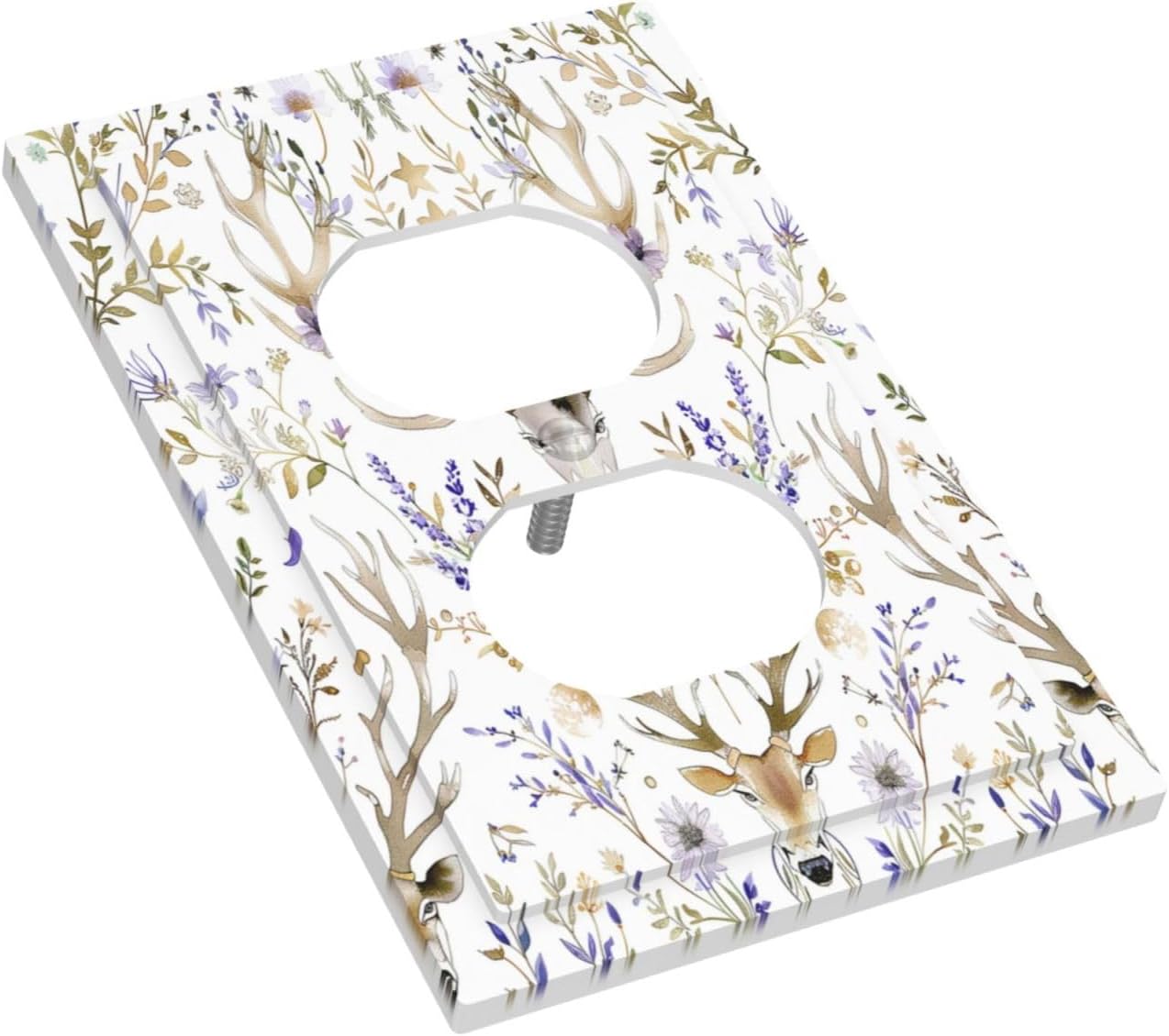 Outlet Covers Gothic Retro Floral Damask Elk Wild Flower 1 Gang Duplex Light Switch Cover Decorative Switch Plates Electrical Receptacle Faceplate Wall Plate For Bed Room Living Room