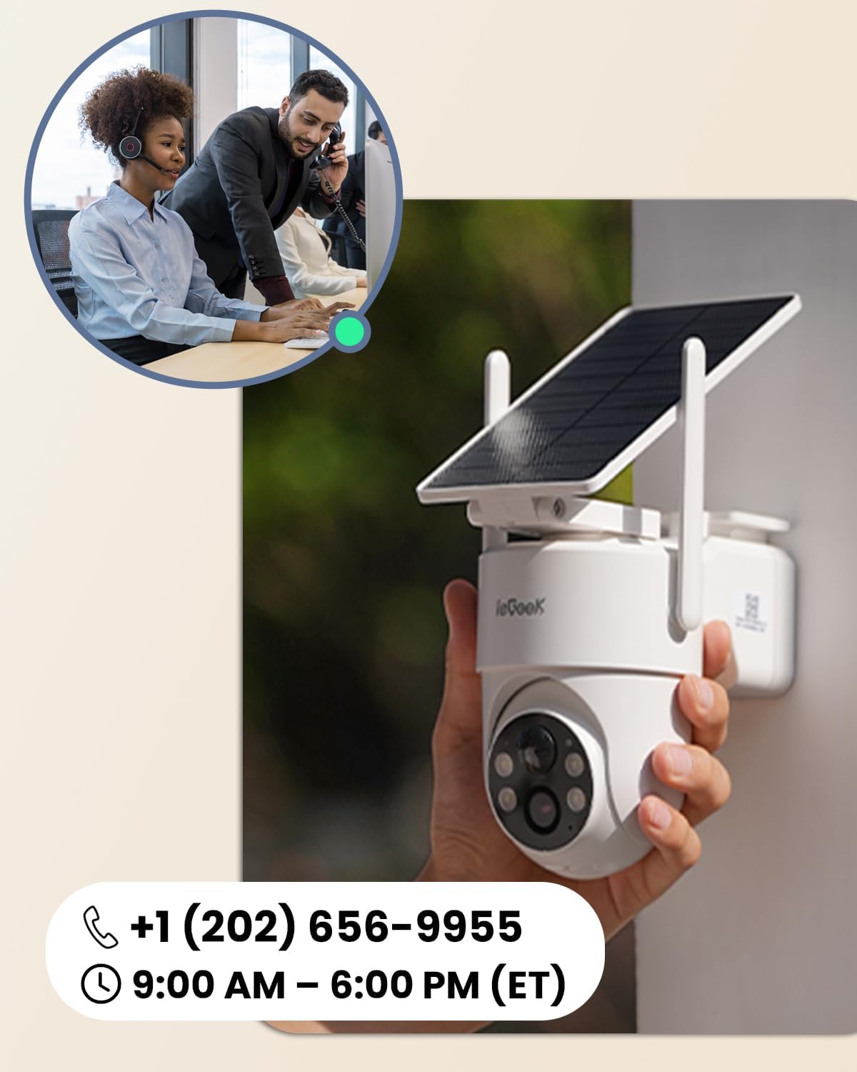 ieGeek Solar Security Camera Wireless Outdoor – 2K 3MP WiFi Camera with Removable Solar Panel, Long Battery Life, 360° Pan Tilt, Color Night Vision, AI Detection, 2-Way Audio, IP65 for Home Security