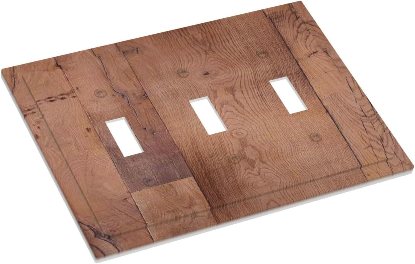 Rustic Brown Dark Wood Texture Printing Decorative Switch Plates 3 Gang Wall Plate Triple Toggle Light Switch Cover Faceplate Electrical Wall Panels For Farmhouse Cabin Decor