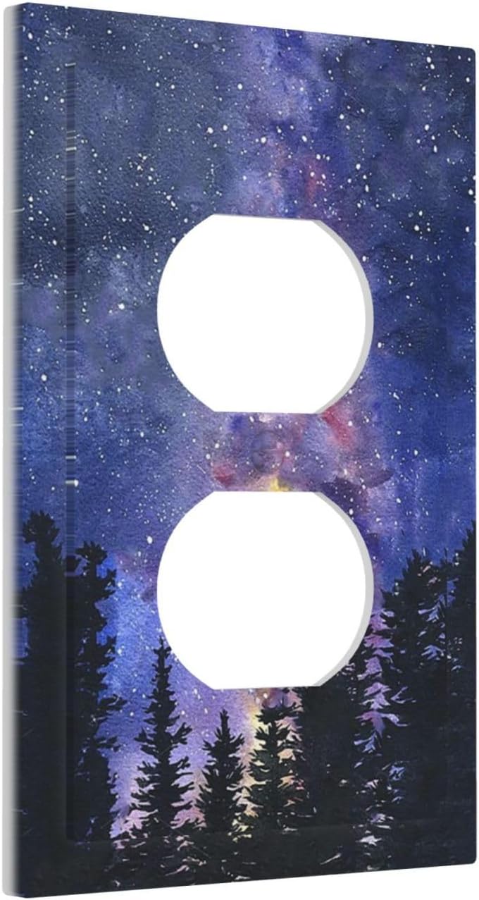 Outlet Covers Dream Milky Way Starry Forest Pine Watercolor Painting 1 Gang Duplex Electrical Receptacle Faceplate Light Switch Cover Wall Plate Decorative Switch Plates for Bedroom Home Decor