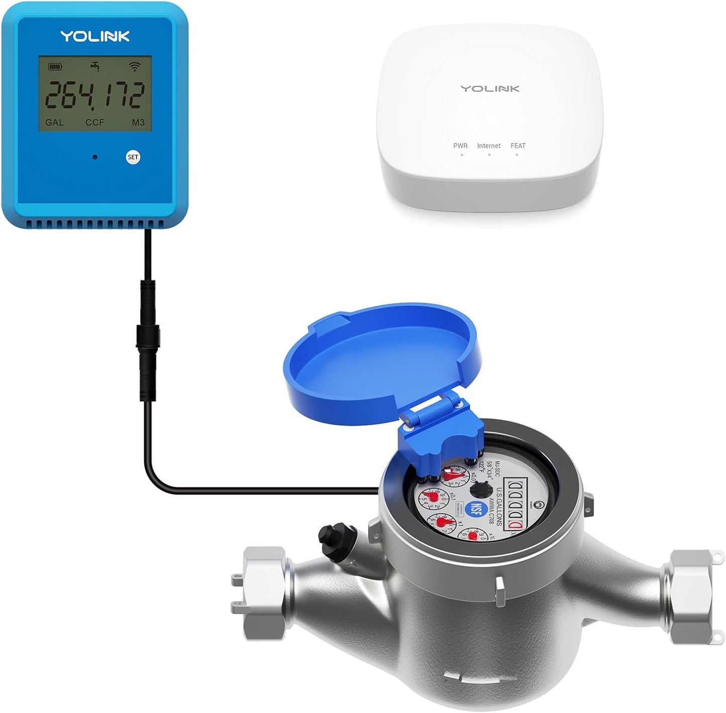 YoLink FlowSmart NSF Water Meter, Smart Water Usage Monitor and Water Leak Detection: 0.75 Inch Advanced Smart Home Water Meter, Hub Included, YS1603+YS5007