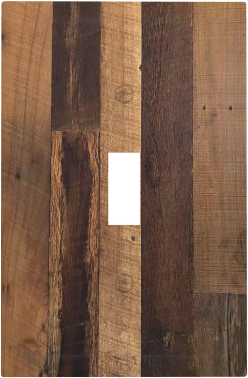 Rustic Brown Wood Vintage Wood Board Decorative Light Switch Cover 1 Gang Single Toggle Device Electrical Faceplate Switchplates Decorator Outlet Wall Plate For Farmhouse Cabin Decor