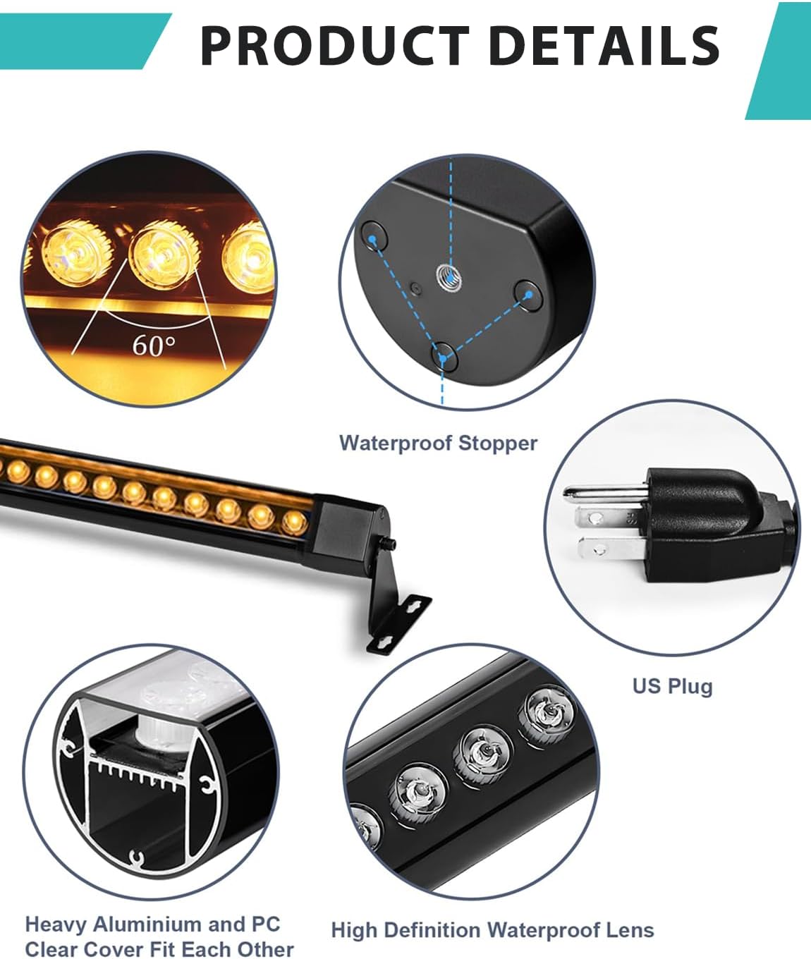 2-Pack Pro-Grade LED Wall Washer Light Bar, 54W 6480LM 2700K Warm White, 40-Inch IP67 Waterproof 120V Linear Outdoor LED Light Bar Landscape Lighting with On/Off Switch