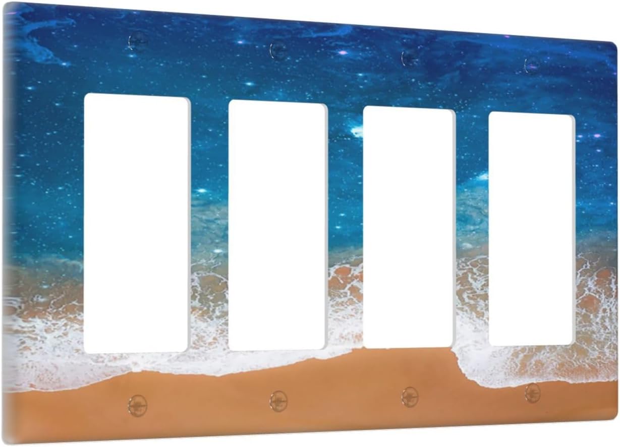 Blue Sea Ocean Beach Waves 4 Gang Wall Plates Outlet Covers Quad Rocker Light Switch Cover Plate Decorative Switch Plates GFCI Electrical Faceplate for Bathroom Bedroom Decor 4.5 X 8 IN