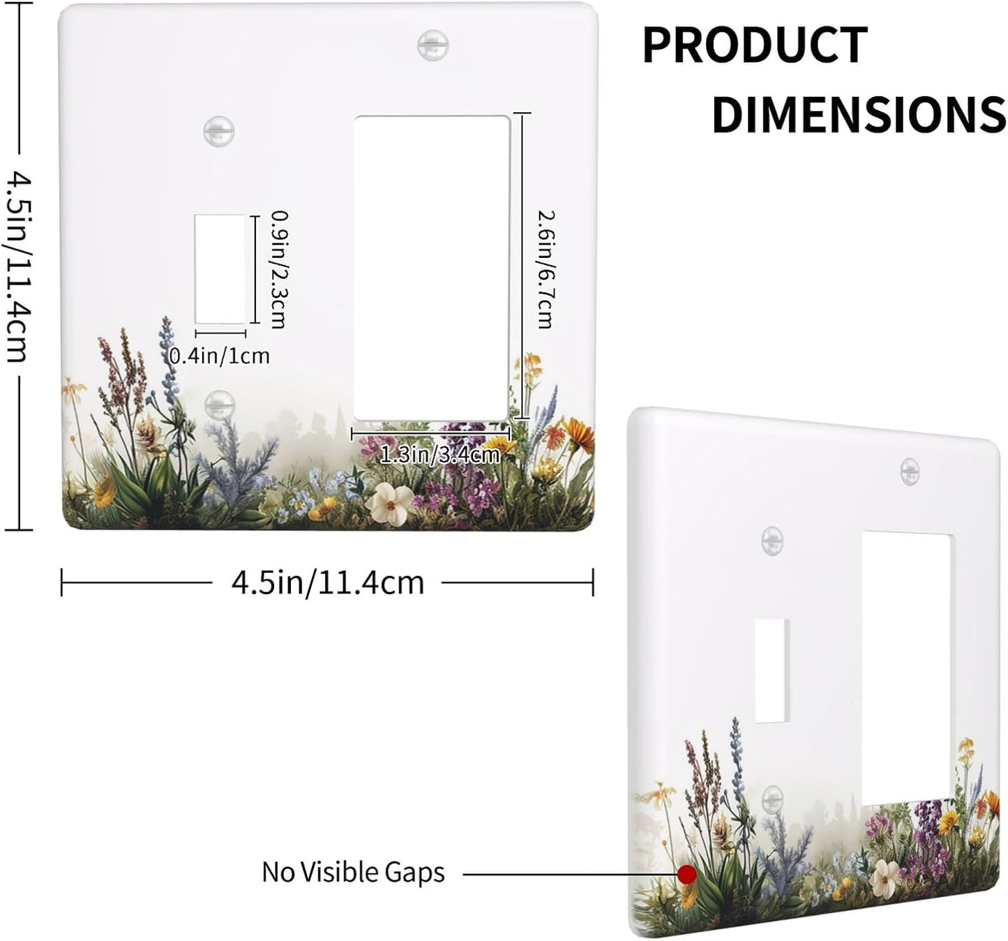 Outlet Covers White Background Colorful Flowers Plants Green Leaves 1 Toggle 1 Rocker Combo Light Switch Cover Plate Decorative Switch Plate Covers Electrical Wall Plate for Bedroom Home Decor