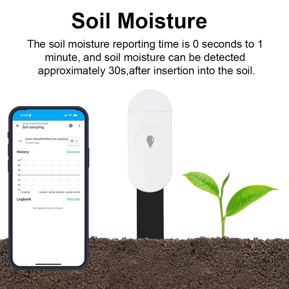 Haozee Intelligent Soil Moisture Sensor, Zigbee Hub Required, Capacitive Sensor, Humidity/Temperature Meter for Garden Planting, Compatible with Home Assistant Zigbee2mqtt