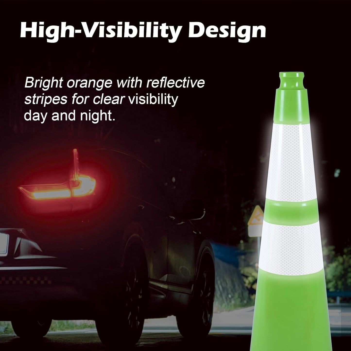 4 Pack 28 Inch Green PVC Traffic Cones Black Base Stable Flexible, Road Safety Construction Zone Crowd Control Safety Cones Outdoor Use (4, Green, 28 Inch)