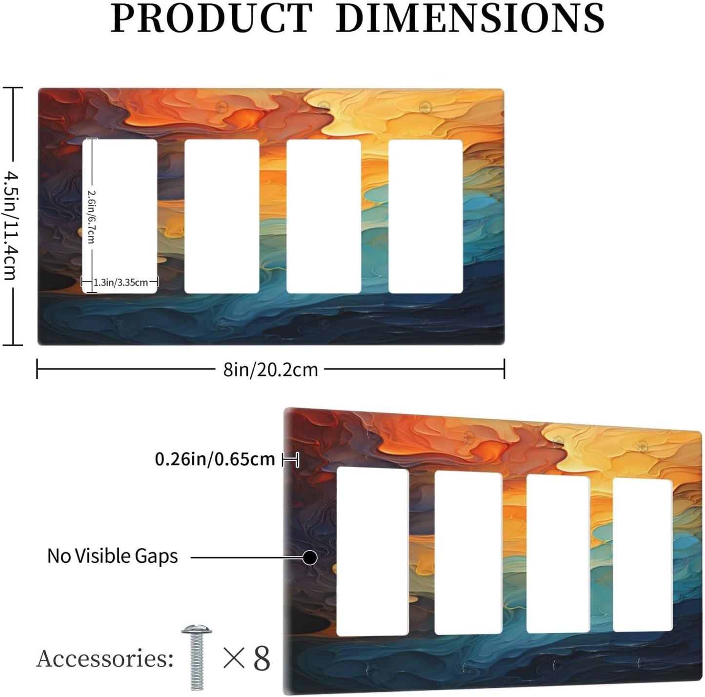 Abstract Colorful Modern Luxury Rainbow 4 Gang Wall Plates Outlet Covers Quad Rocker Light Switch Cover Plate Decorative Switch Plates GFCI Electrical Faceplate for Bathroom Bedroom Decor 4.5 X 8 IN