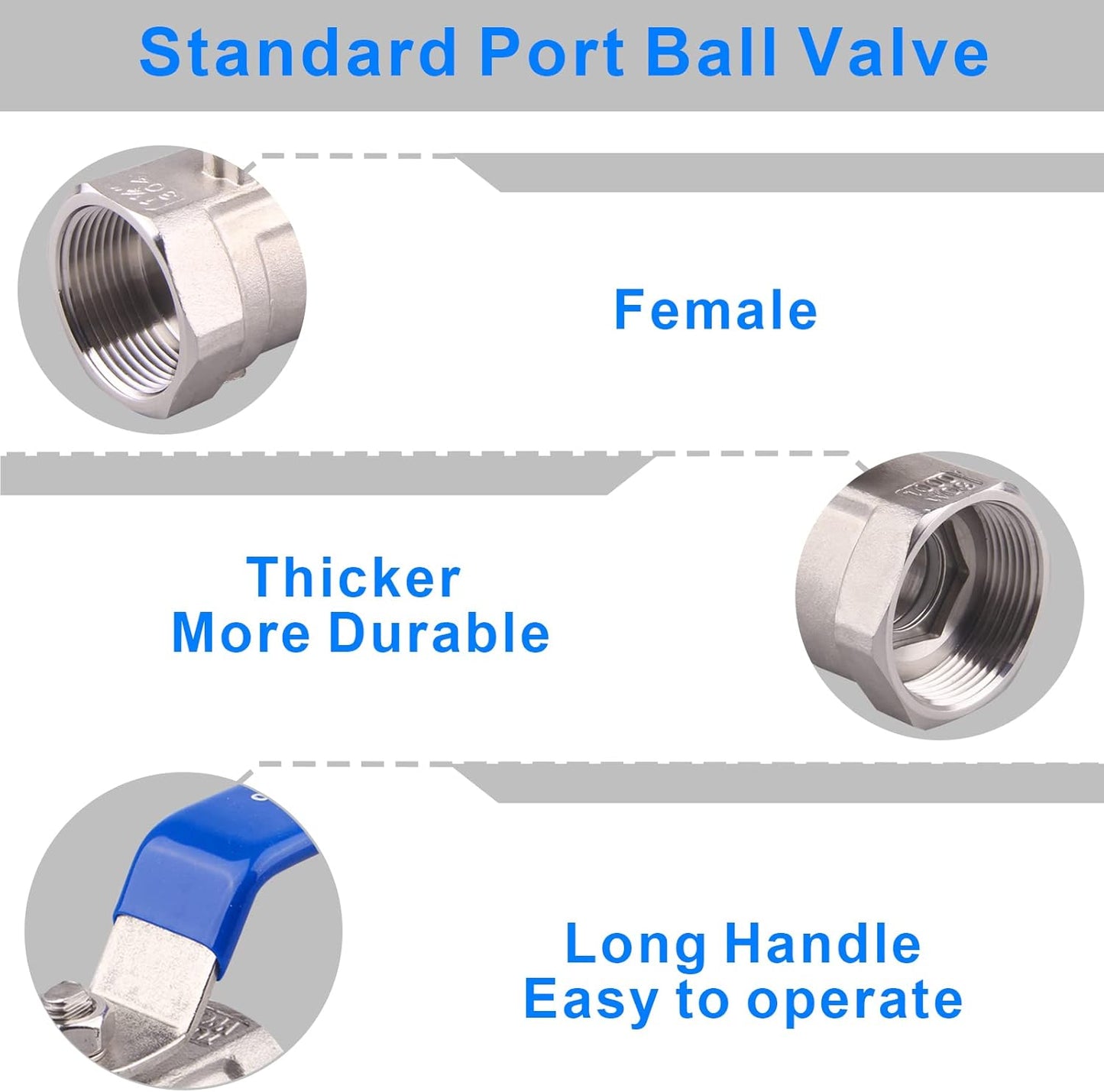 DERNORD Stainless Steel Ball Valve 1PC Type NPT Standard Port for Water, Oil, and Gas (1.25 Inch Ball Valve)