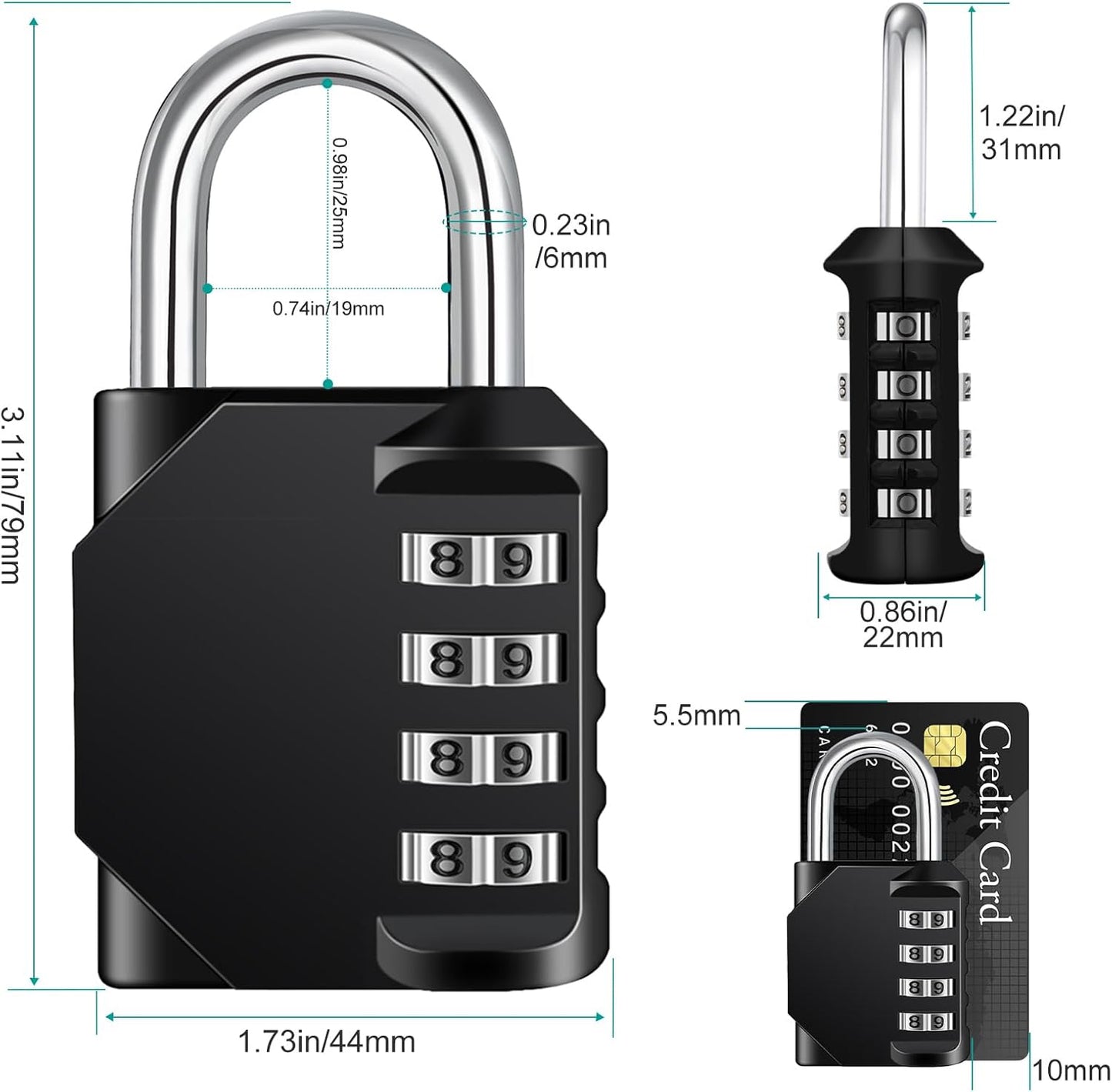 ZHEGE Combination Lock Outdoor 2 Pack, 4 Digit Resettable Weatherproof Combination Padlock for Gym, School, Gates, Doors, Hasps Storage (Black, 2Pack)