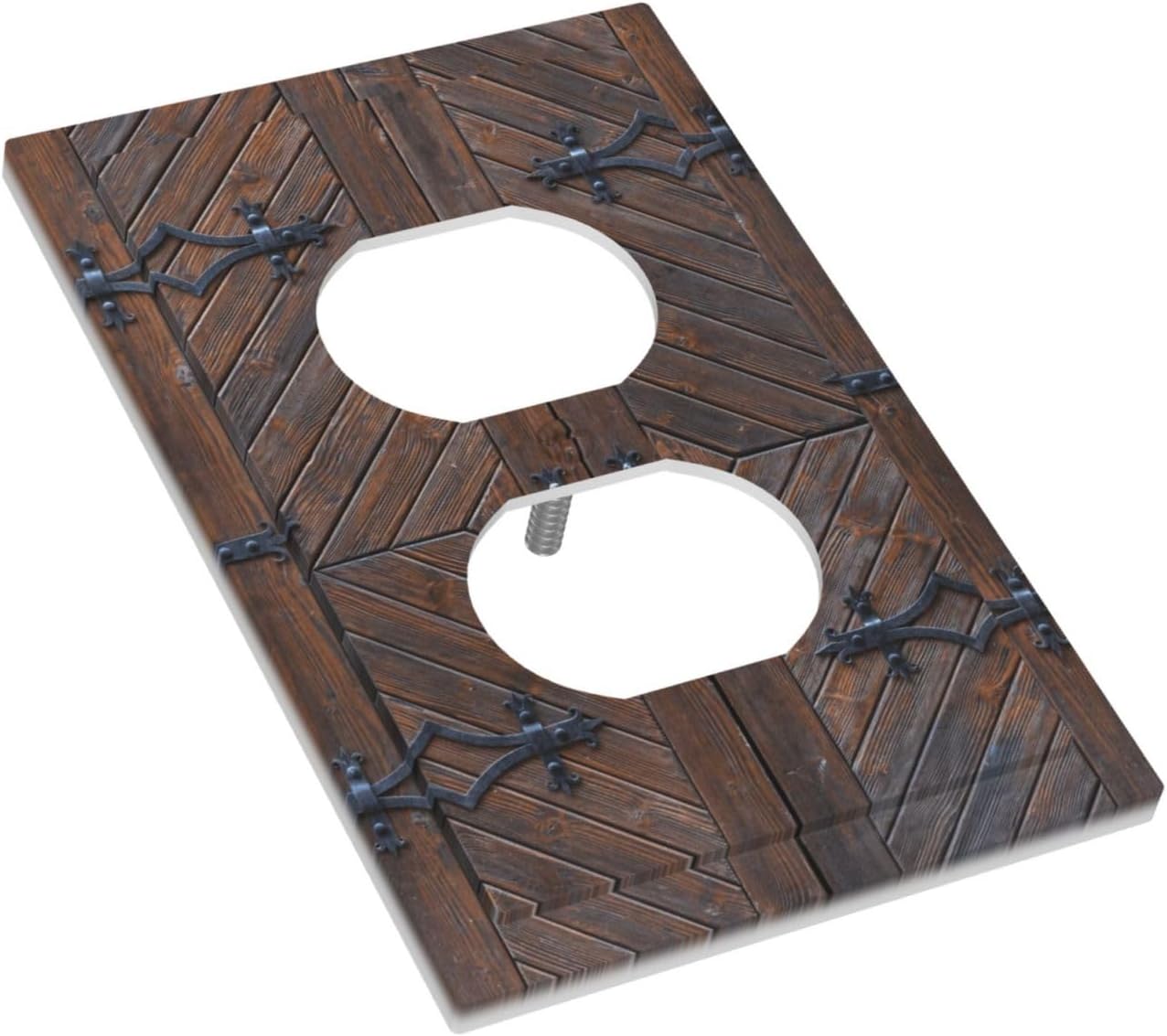 Decorative Outlet Covers Vintage Brown Wood Barn Door 1 Gang Duplex Light Switch Cover Plate Unique Wall Plate Electrical Switch Plate Covers for Farmhouse Home Decor （2 Pack）