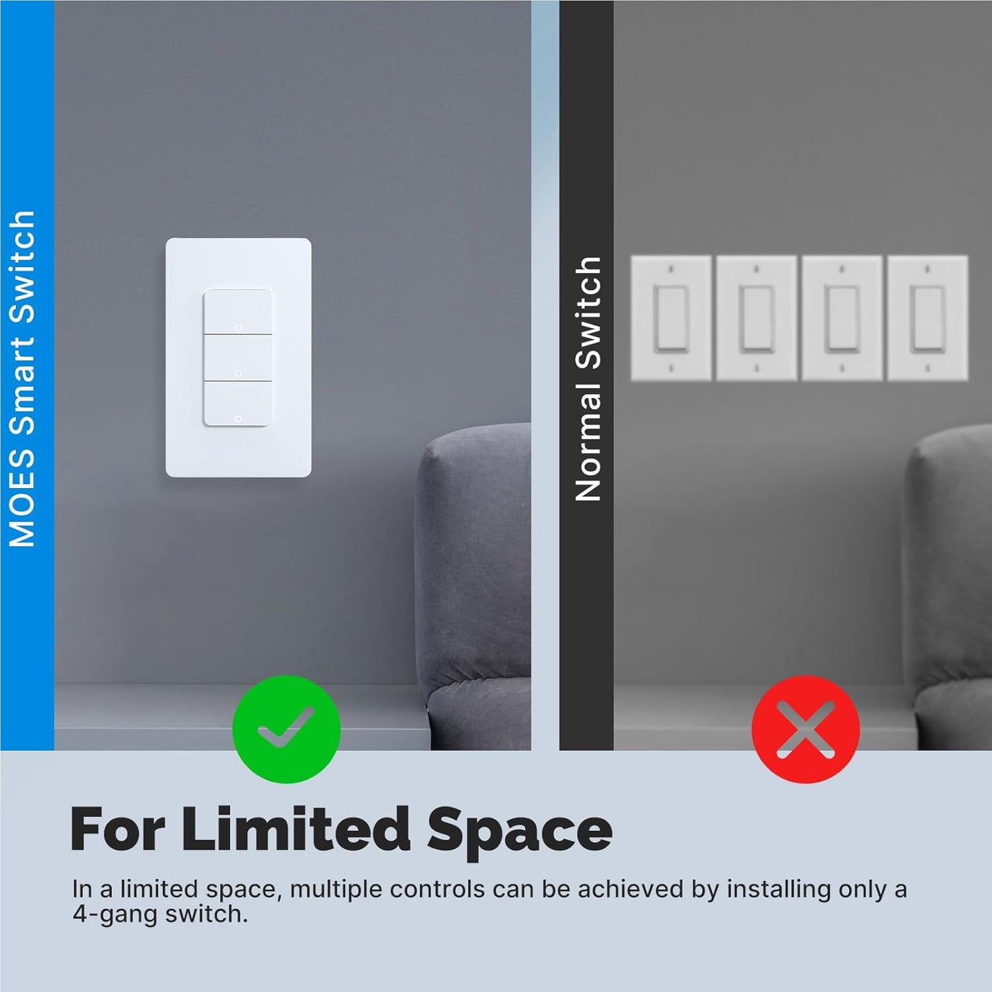 Matter WiFi Smart Light Switches, Netural Wire Required, 2.4GHz Single Pole Switch, Compatible with Alexa Assistant, Remote Control, Voice Control, No Hub Required (3 Way)