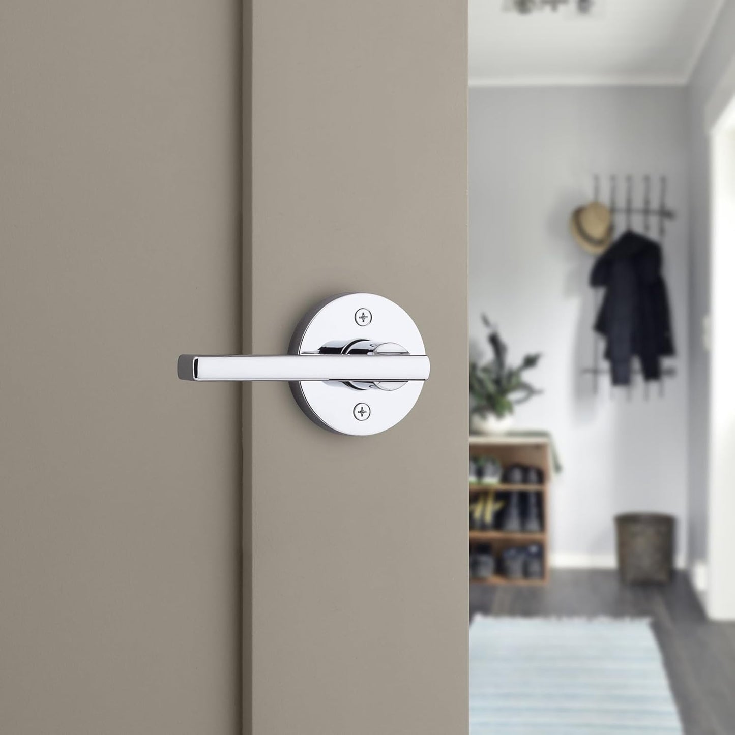Kwikset Halifax Dummy Door Handle, Single Sided Round Lever for Closets, French Double Doors, and Pantry, Polished Chrome Non-Turning Reversible Interior Push/Pull Lever, with Microban Protection