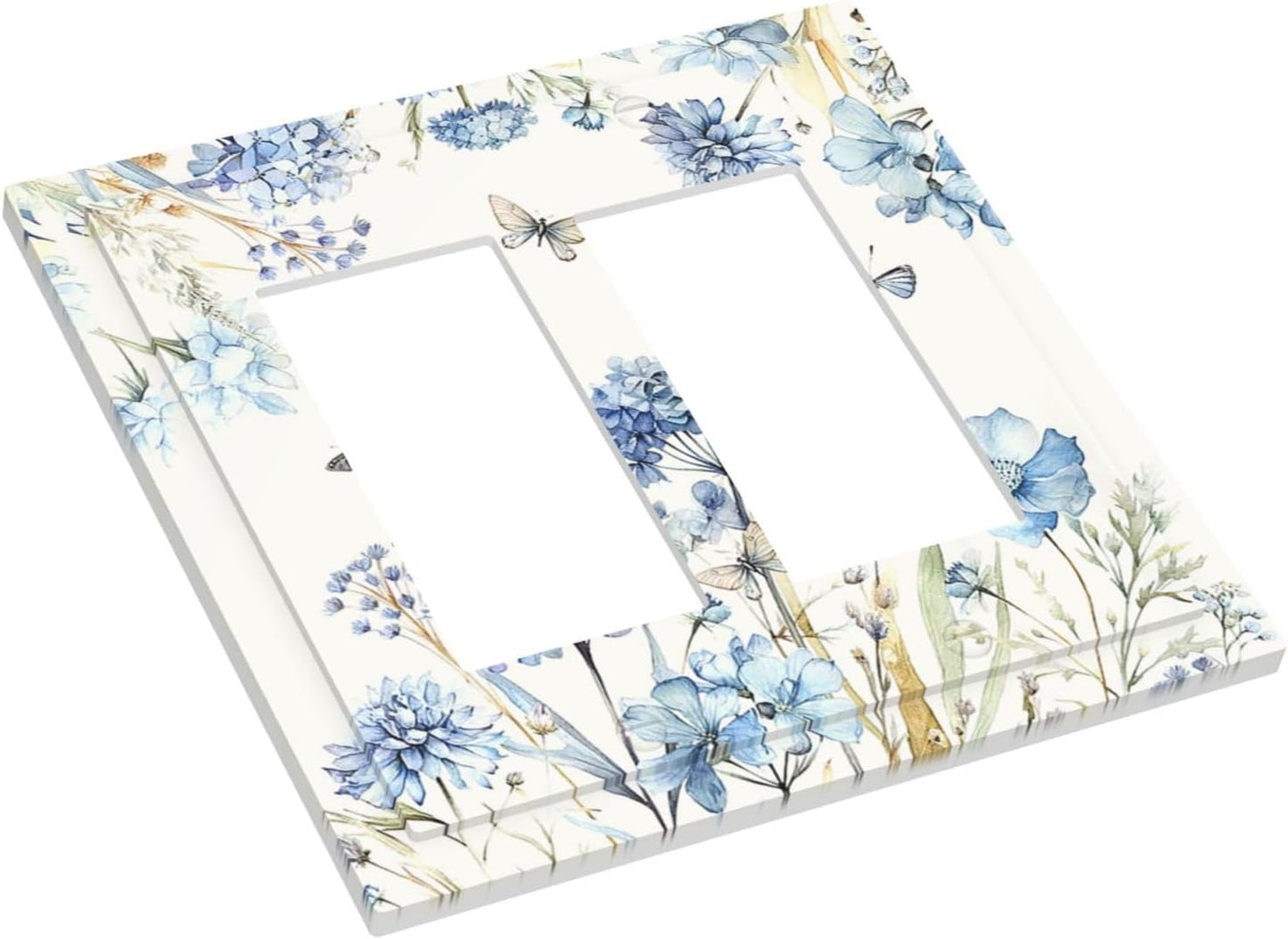 Decorative Outlet Covers Blue Floral Hydrangea Plants 2 Gang Double GFCI Rocker Electrical Wall Panels Light Switch Cover Plate for Bedroom Home Decor