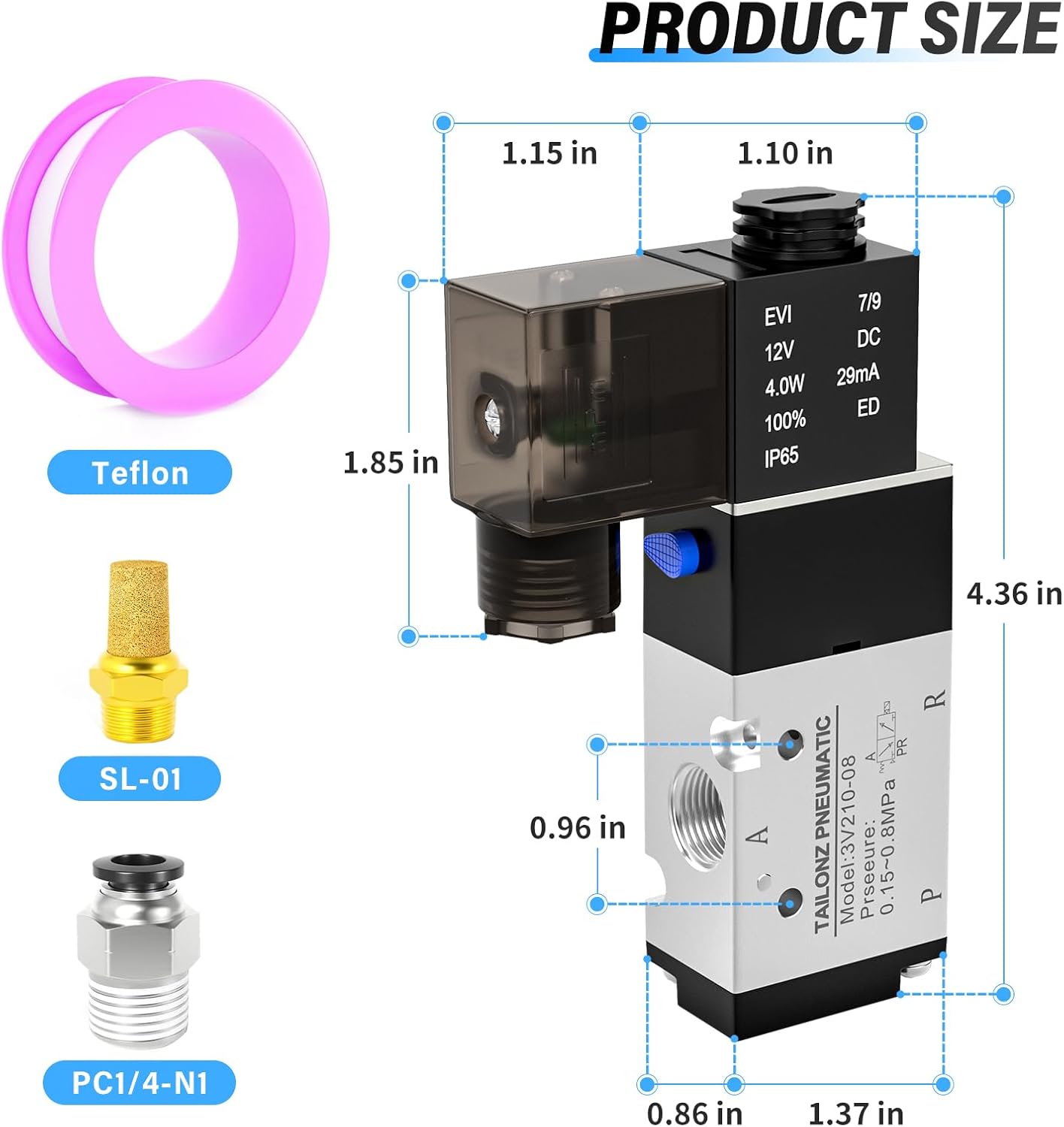 TAILONZ PNEUMATIC 1/4"NPT Solenoid Valve 3V210-08 DC24V Single Coil Pilot-Operated Electric 2 Position 3 Way Connection Type(Junction Box)