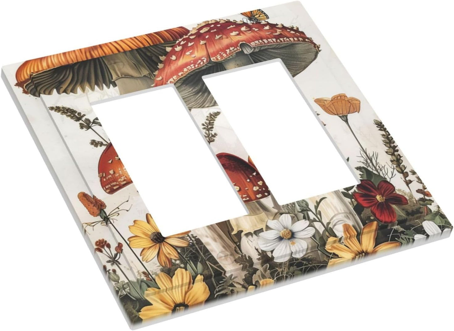 Decorative Outlet Covers Mushroom Forest Butterfly Wild Flower 2 Gang Double Gfci Rocker Electrical Wall Panels Light Switch Cover Plate For Bed Room Living Room Decor