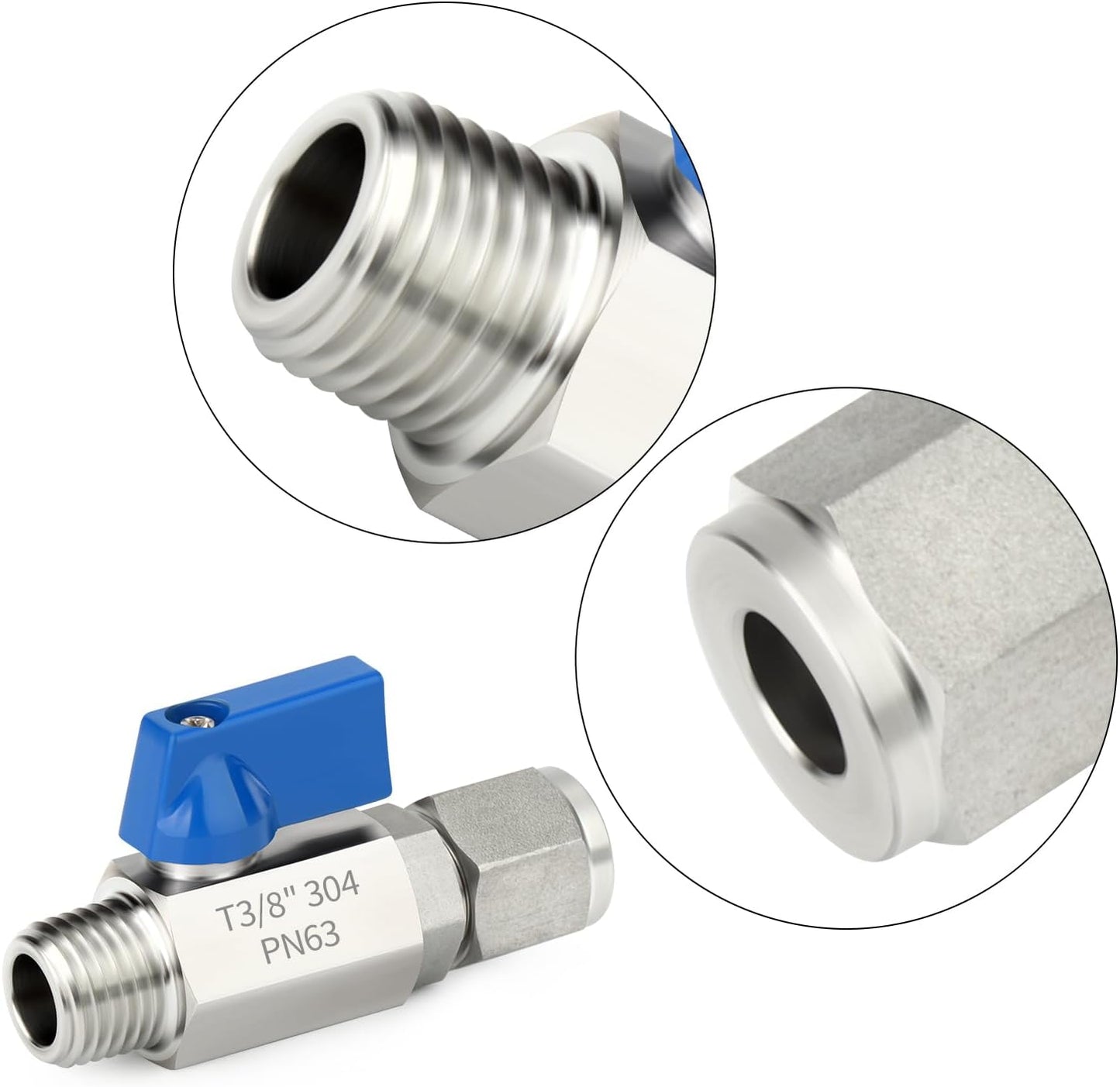 TAISHER 1PCS 304 Stainless Steel Compression Mini Ball Valve Shut Off Switch, 3/8" Tube OD x 3/8" NPT Male