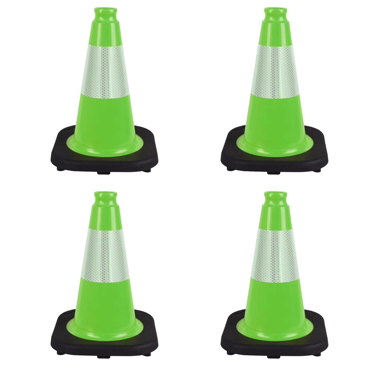 4 Pack 12 Inch Green PVC Traffic Cones Black Base Stable Durable, Sport Training Soccer Practice Kids Activities Markers Indoor Outdoor Use (4, Green, 12 Inch)