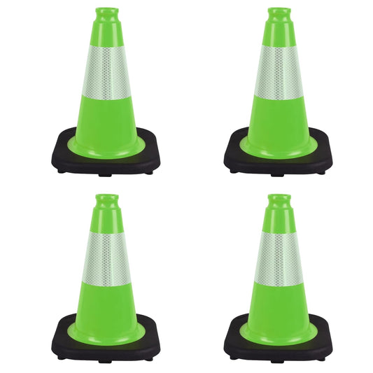 4 Pack 12 Inch Green PVC Traffic Cones Black Base Stable Durable, Sport Training Soccer Practice Kids Activities Markers Indoor Outdoor Use (4, Green, 12 Inch)